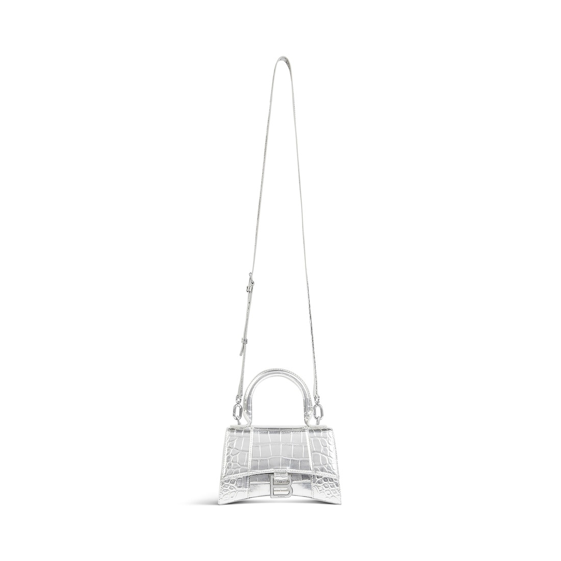 Women's Hourglass Xs Handbag Crocodile Embossed in Silver - 3