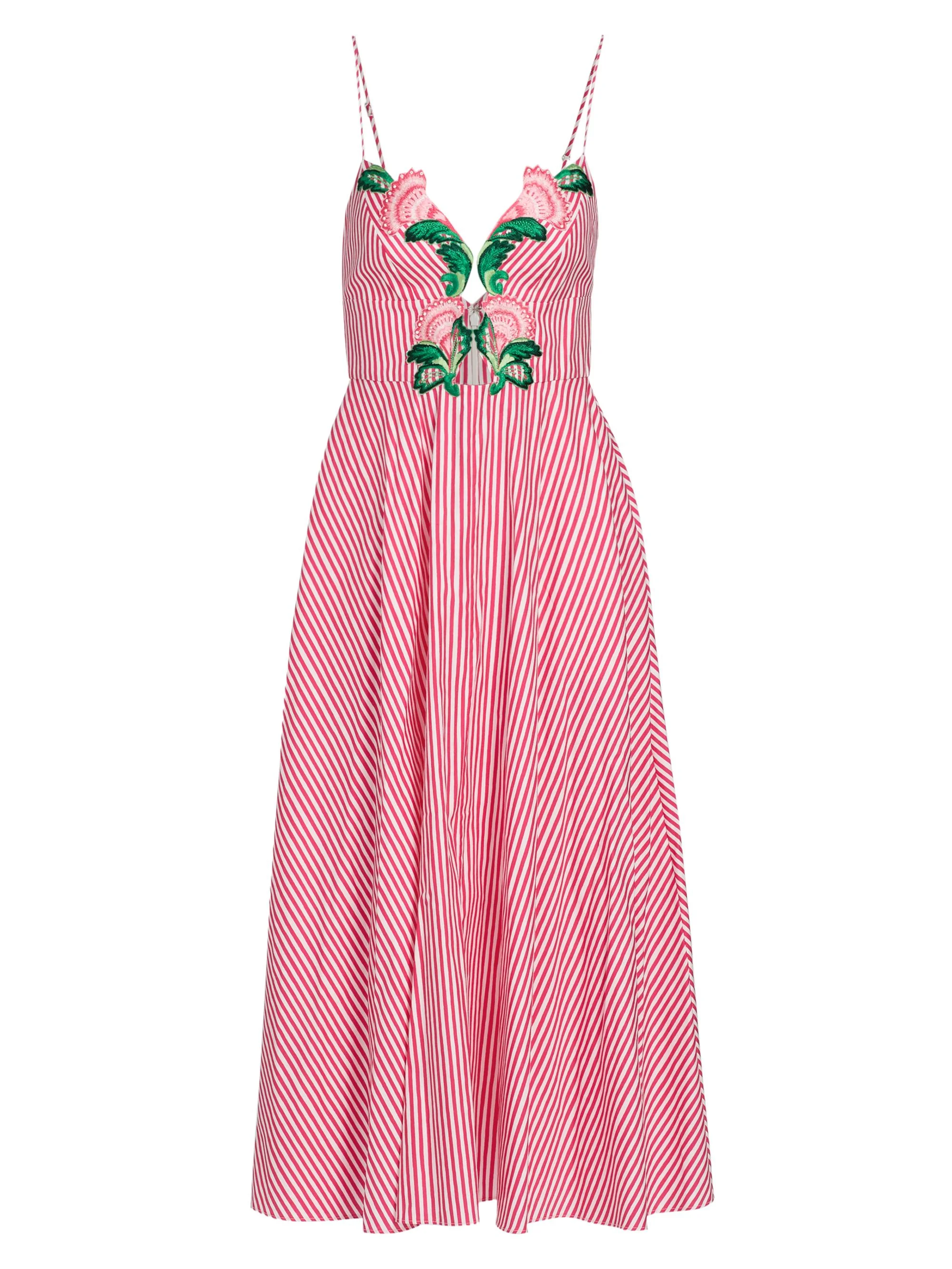 Women's Jana Embroidered Floral Striped Midi-Dress - Cerise Mini Stripe - 1
