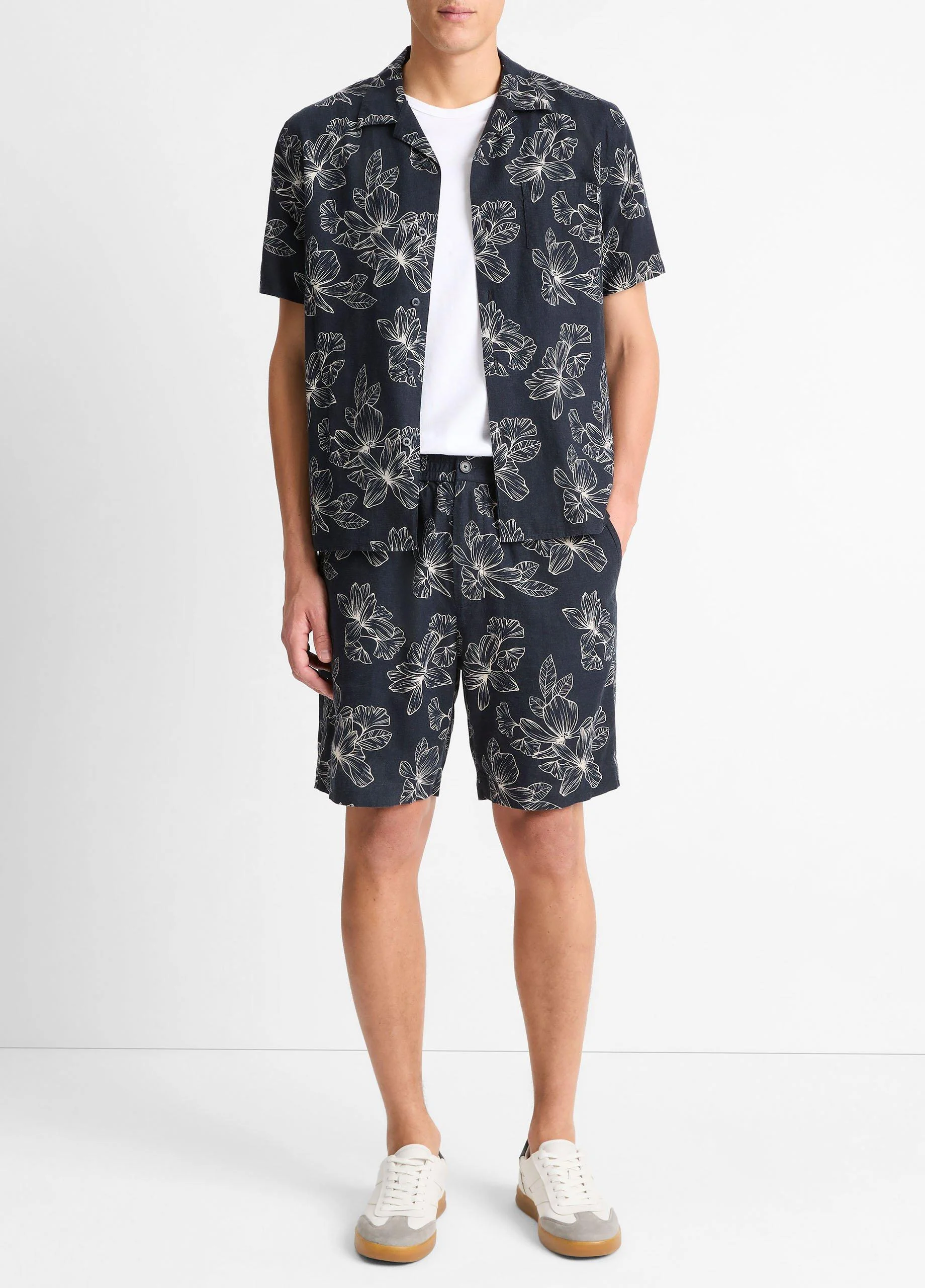 Line Floral Linen-Blend Beach Short - 1