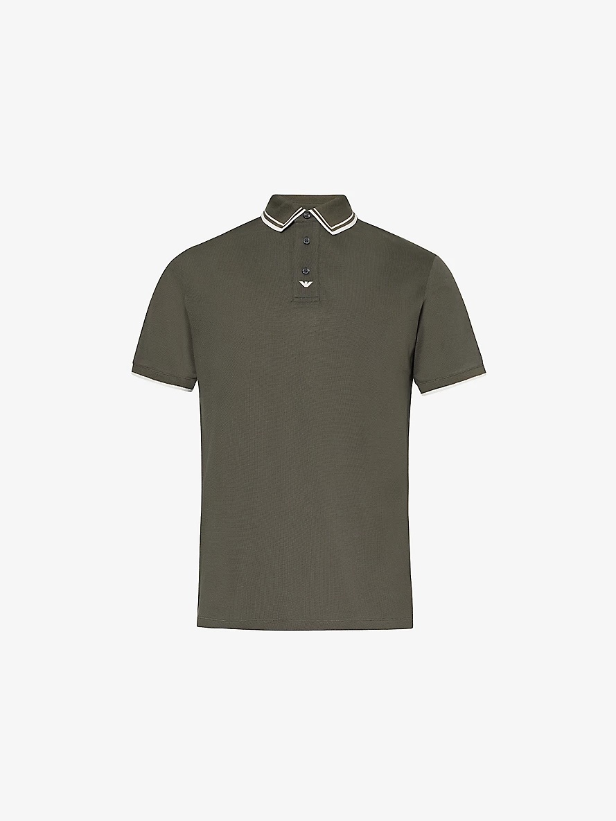 Contrast-piping short-sleeve cotton-piqué polo shirt - 1