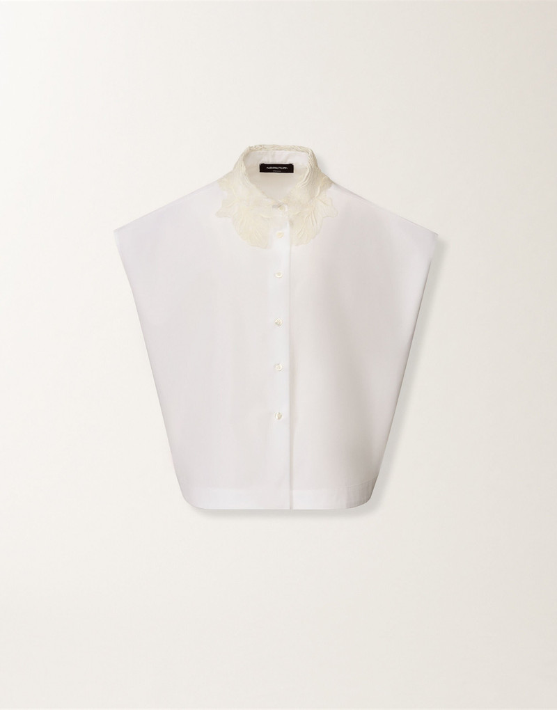 Sleeveless shirt in optical white poplin 1
