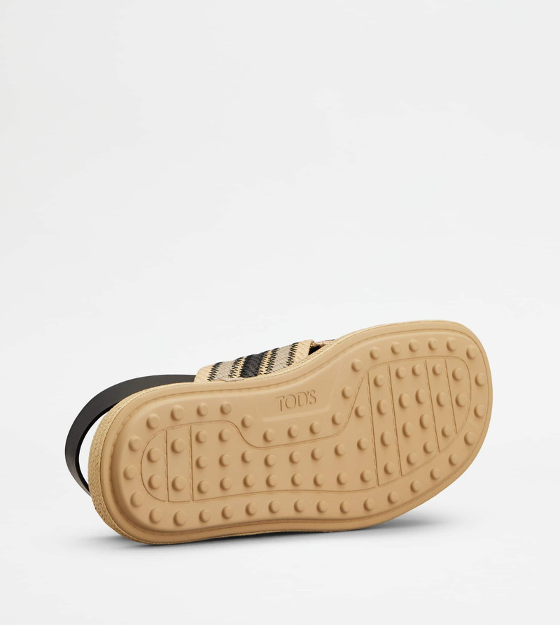 SANDALS IN FABRIC AND LEATHER - BEIGE, BLACK 4