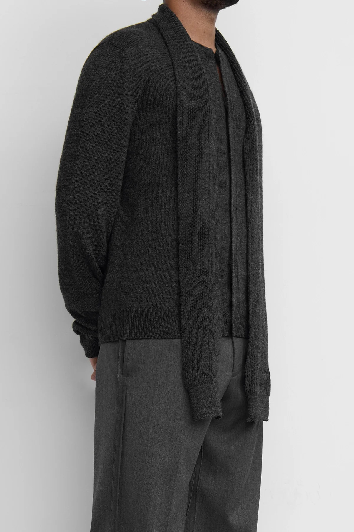 MM6 Integrated Scarf Cardigan Dark Grey Melange - 5