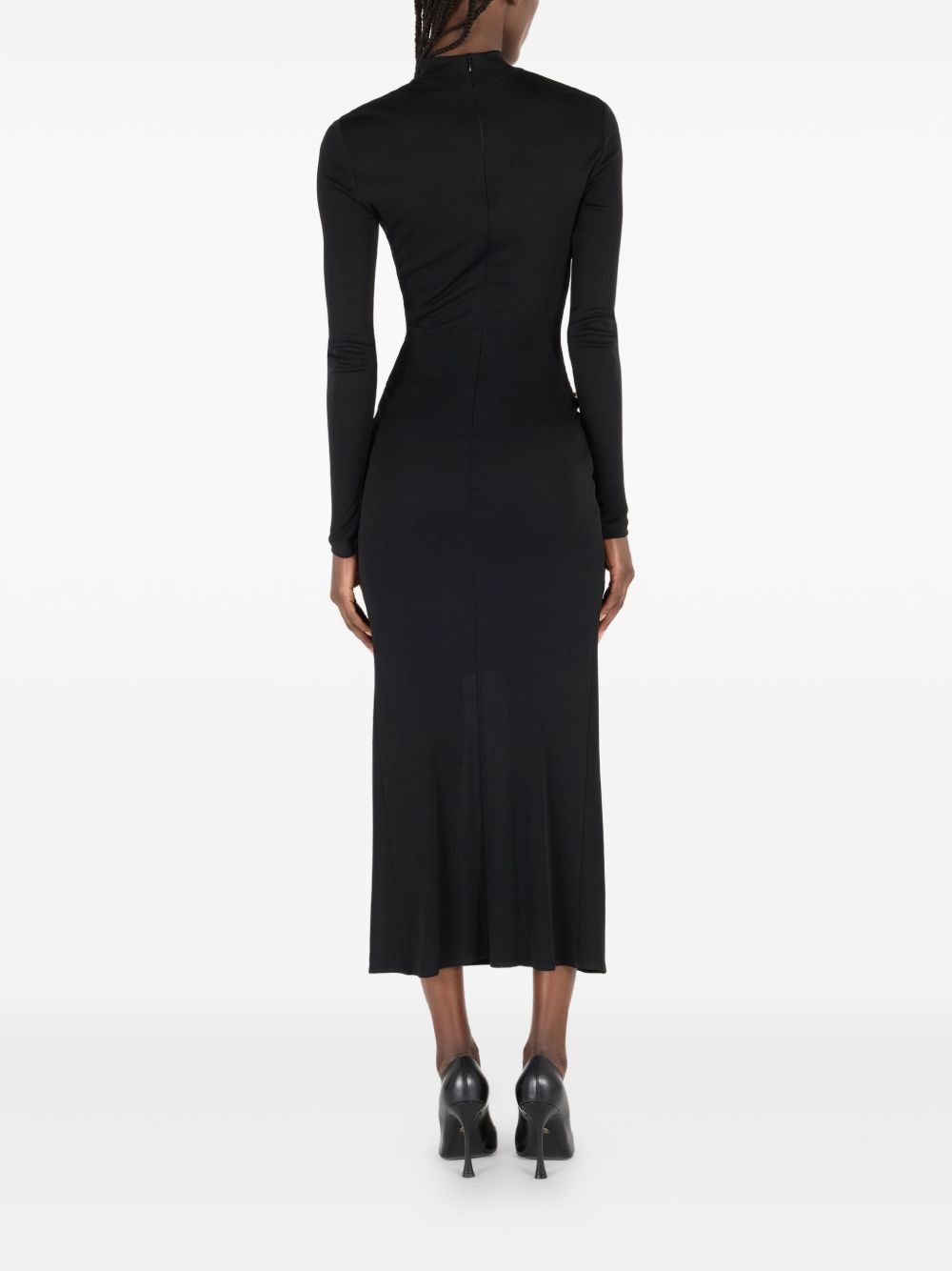 gathered-detail high-neck midi dress - 4