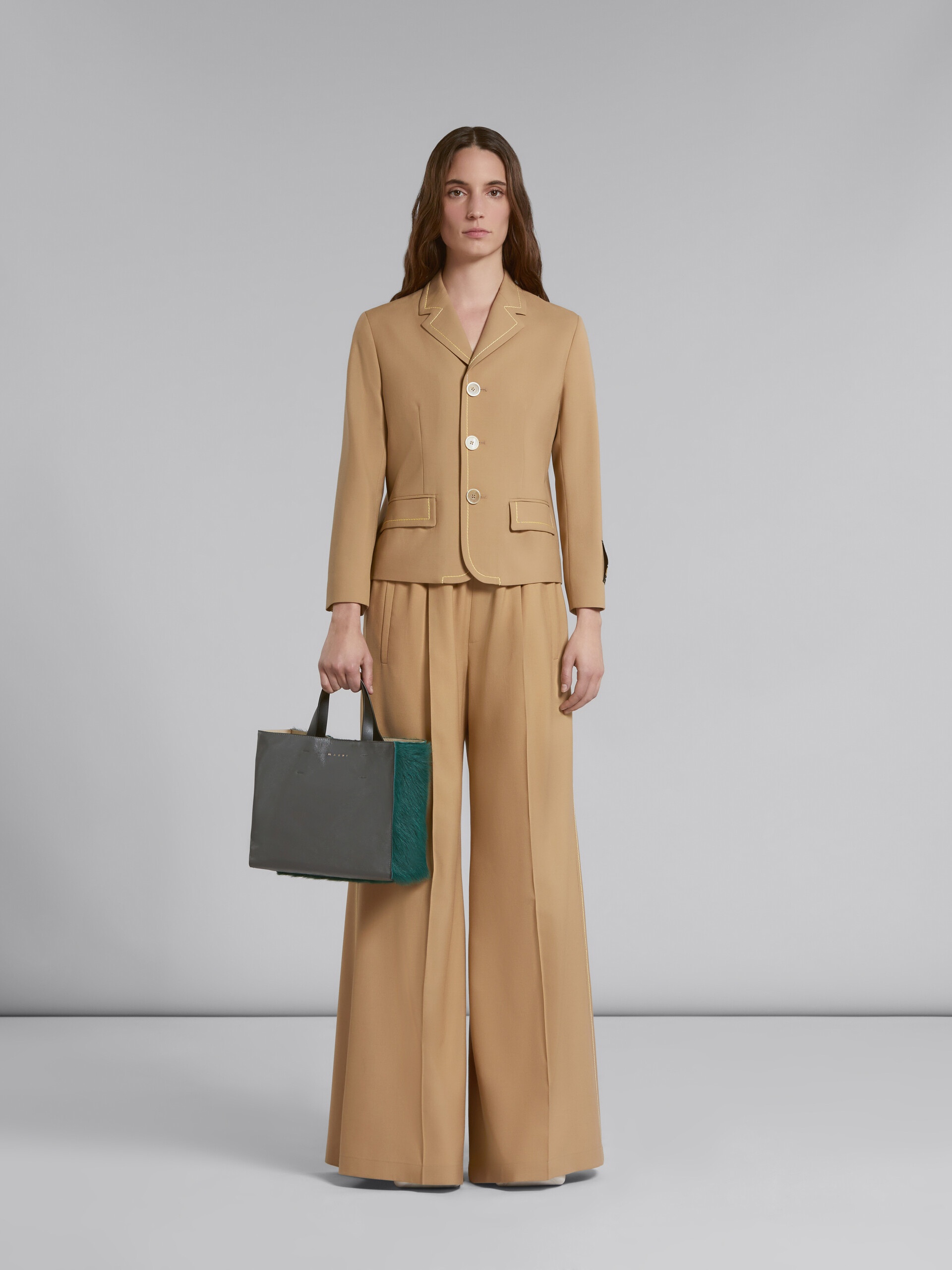MUSEO SOFT BAG E/W IN DARK GREEN GREY AND BLACK LONG-HAIR CALFSKIN - 2