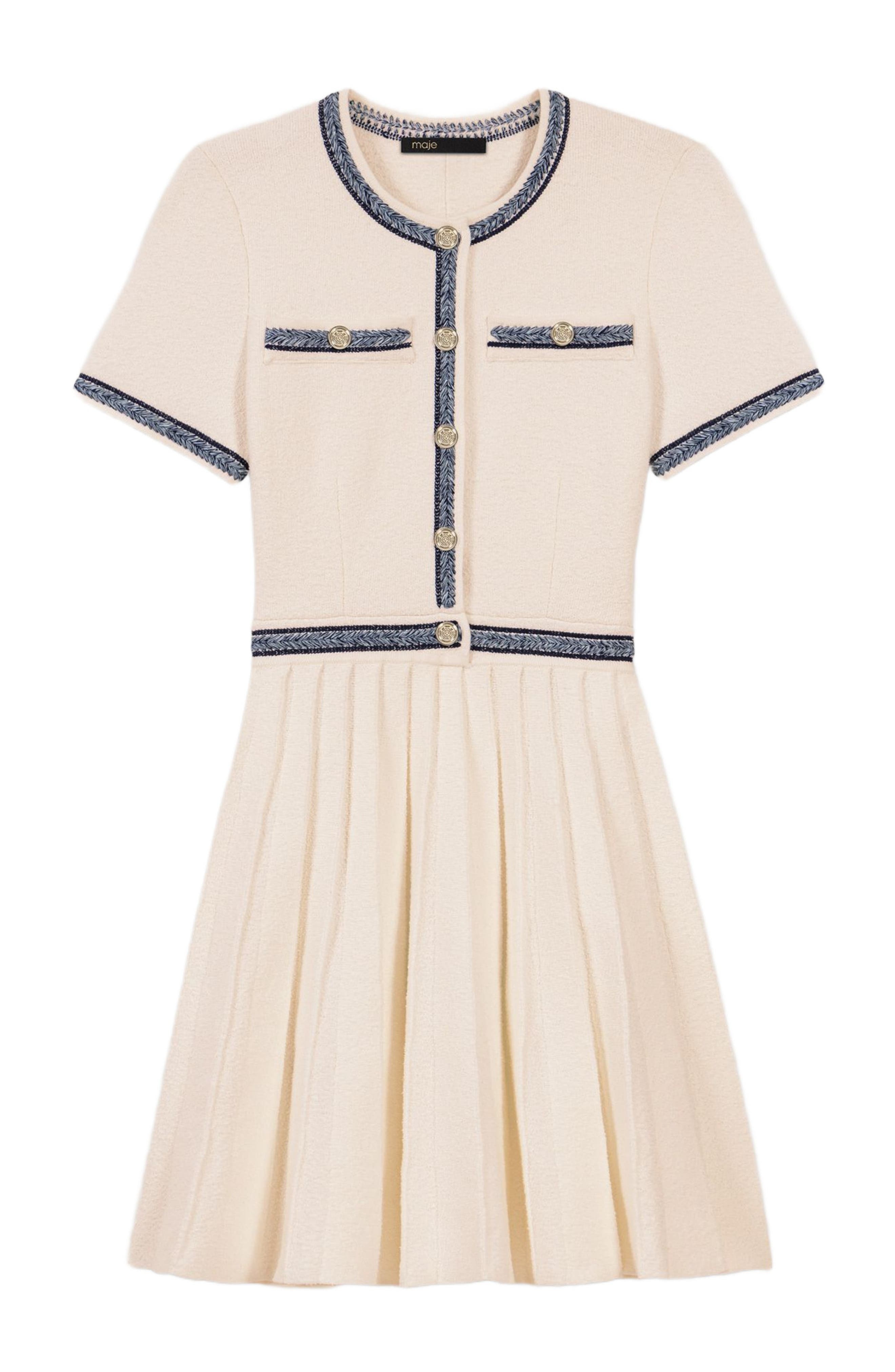 maje Pleated knit short dress in Ecru at Nordstrom - 7