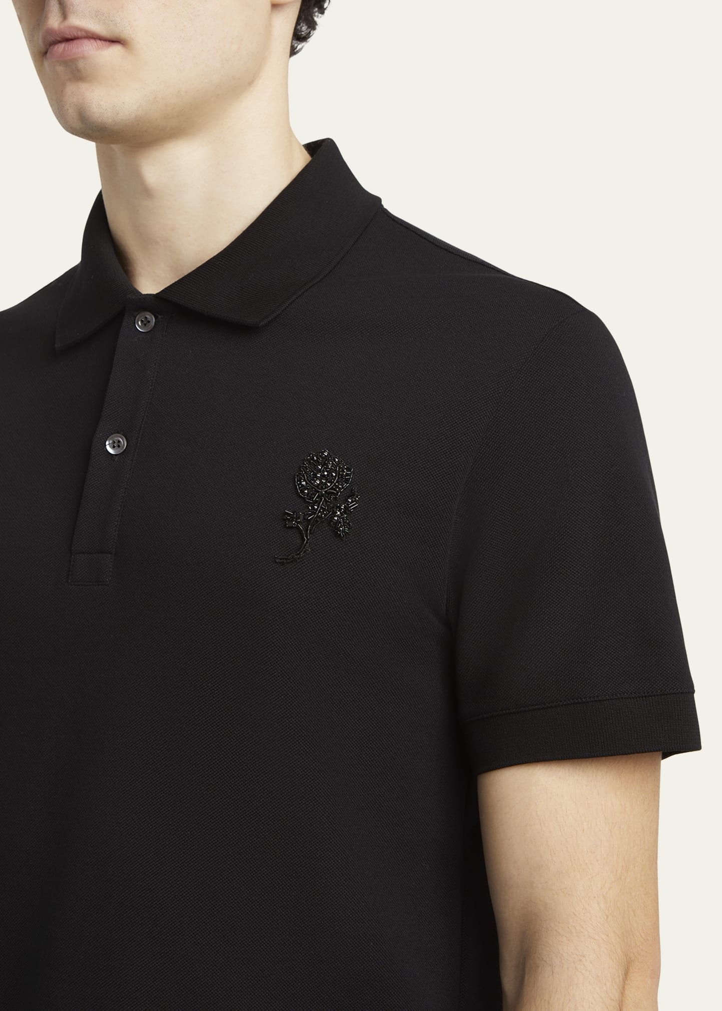 Men's Short-Sleeve Beaded Rose Piqué Polo Shirt - 5
