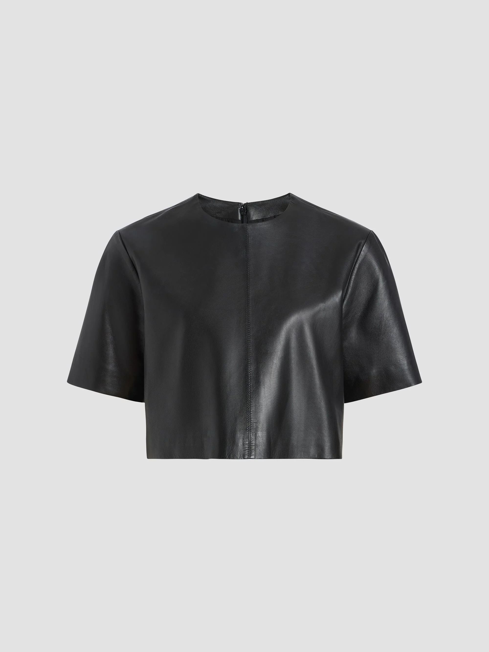 Women's Billie Paper Leather Short Sleeve Crop Top - Black - 1