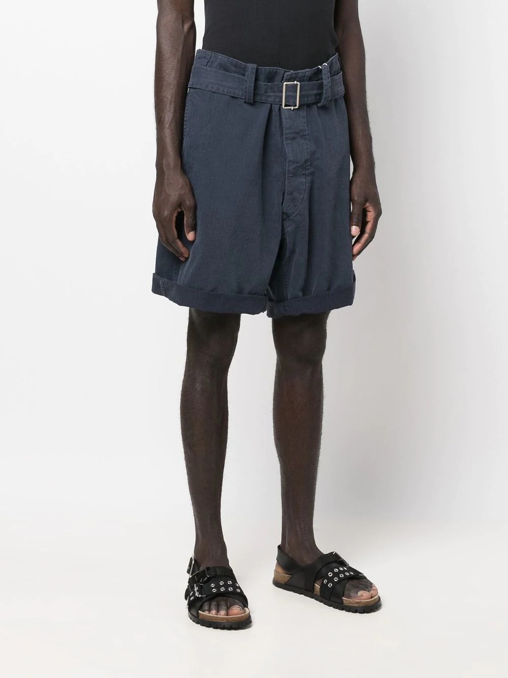 belted turn-up hem Bermuda shorts - 3