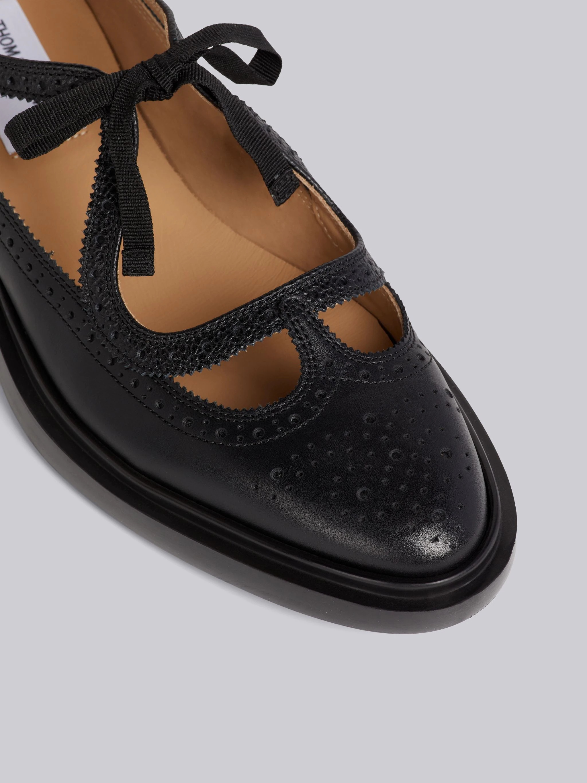Black Vitello Calf Leather Grosgrain Tie Lightweight Rubber Sole Cut Out Thom John - 2