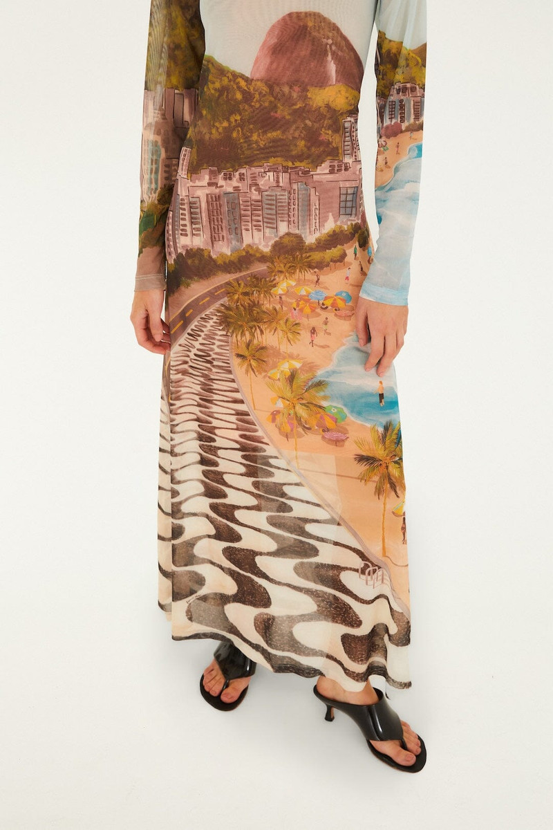 Multicolor Copacabana Beach Long Sleeve Maxi Dress 4