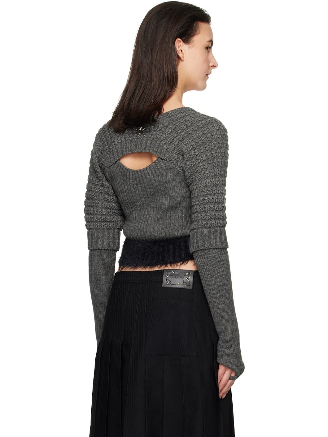 Gray & Black Furry Chunky Knit Sweater - 3