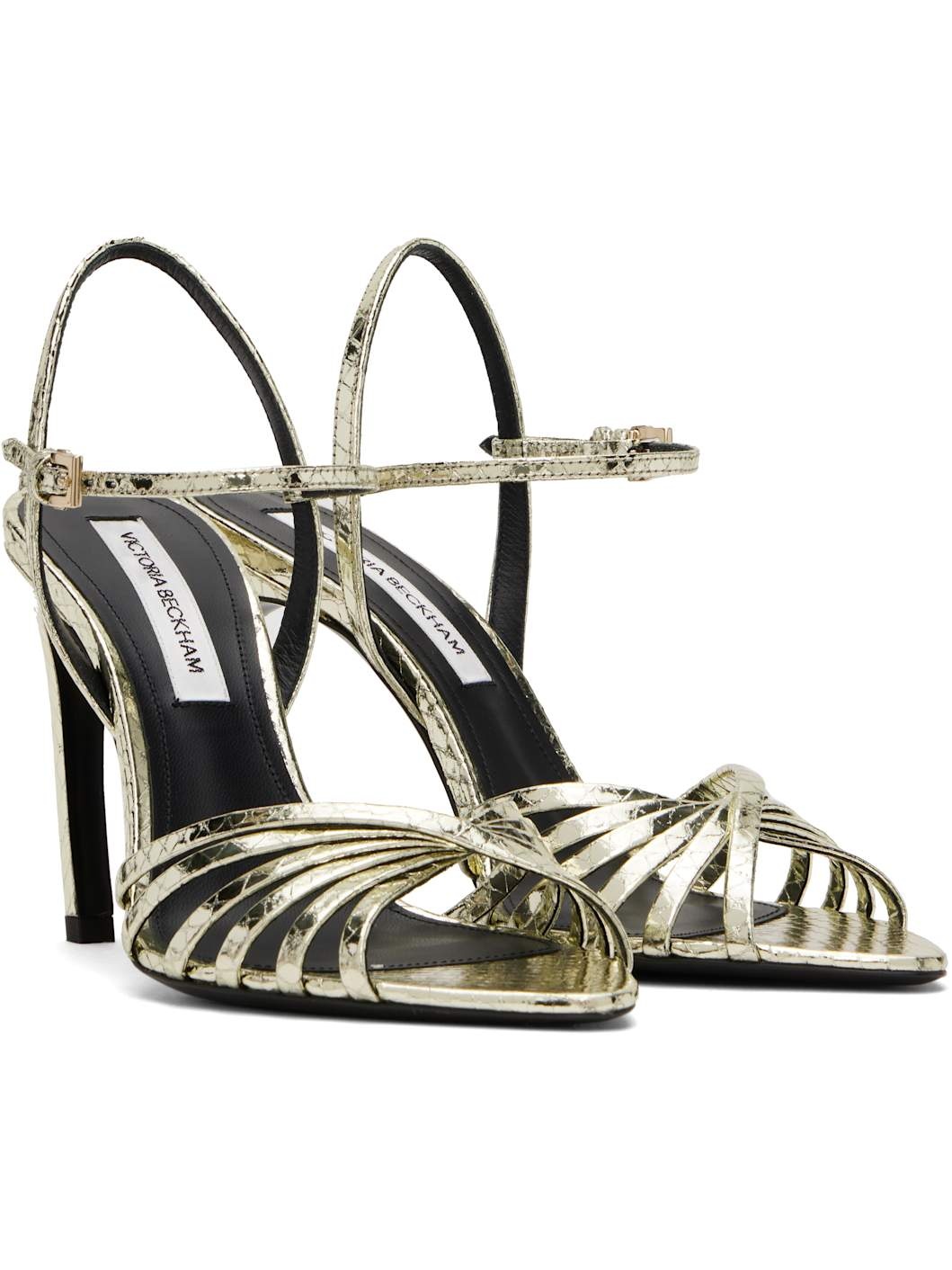 Gold Open Toe Cage Heeled Sandals - 4