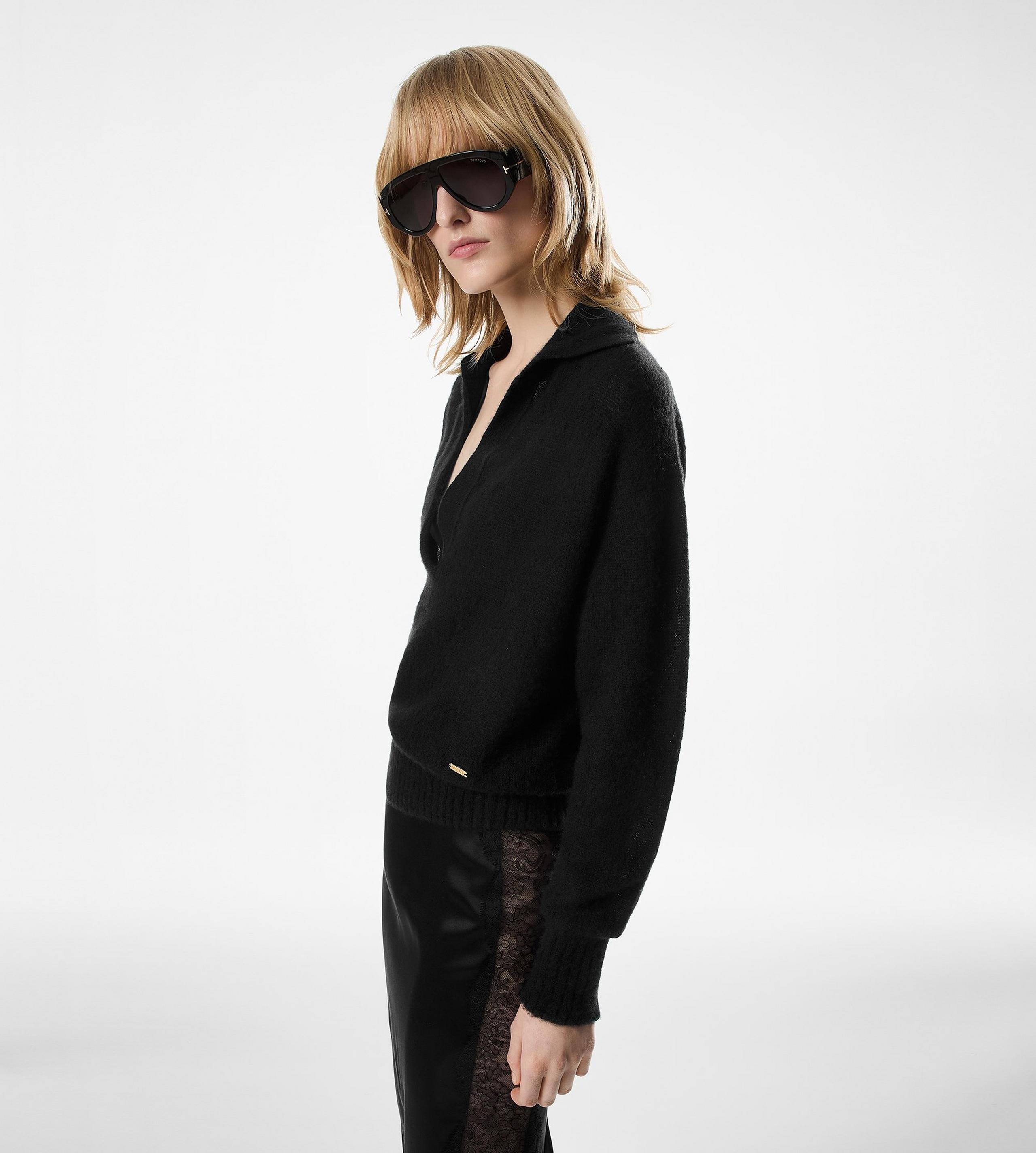 LONG SLEEVE CASHMERE SILK POLO - 2