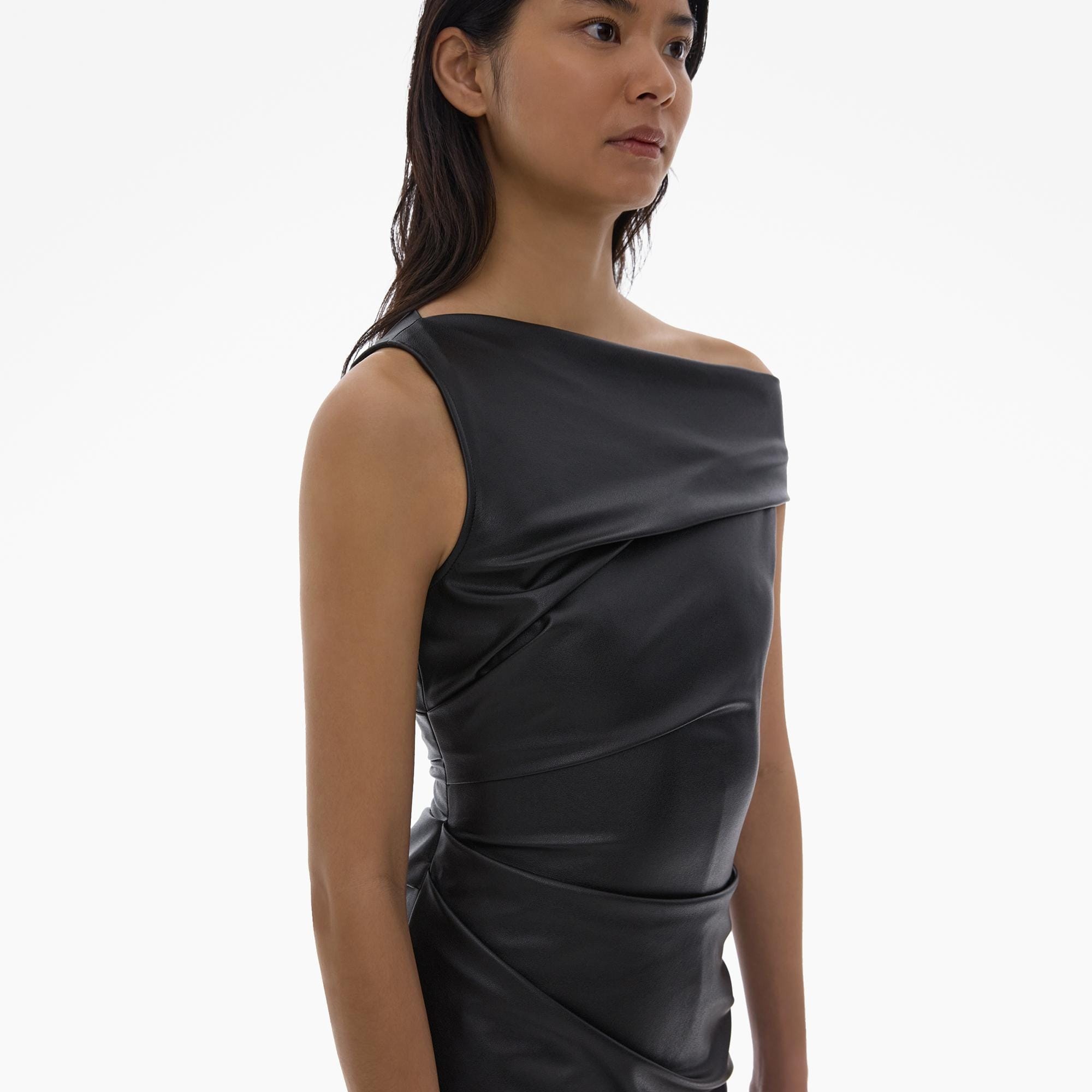 FAUX LEATHER ASYMMETRICAL DRESS - 6