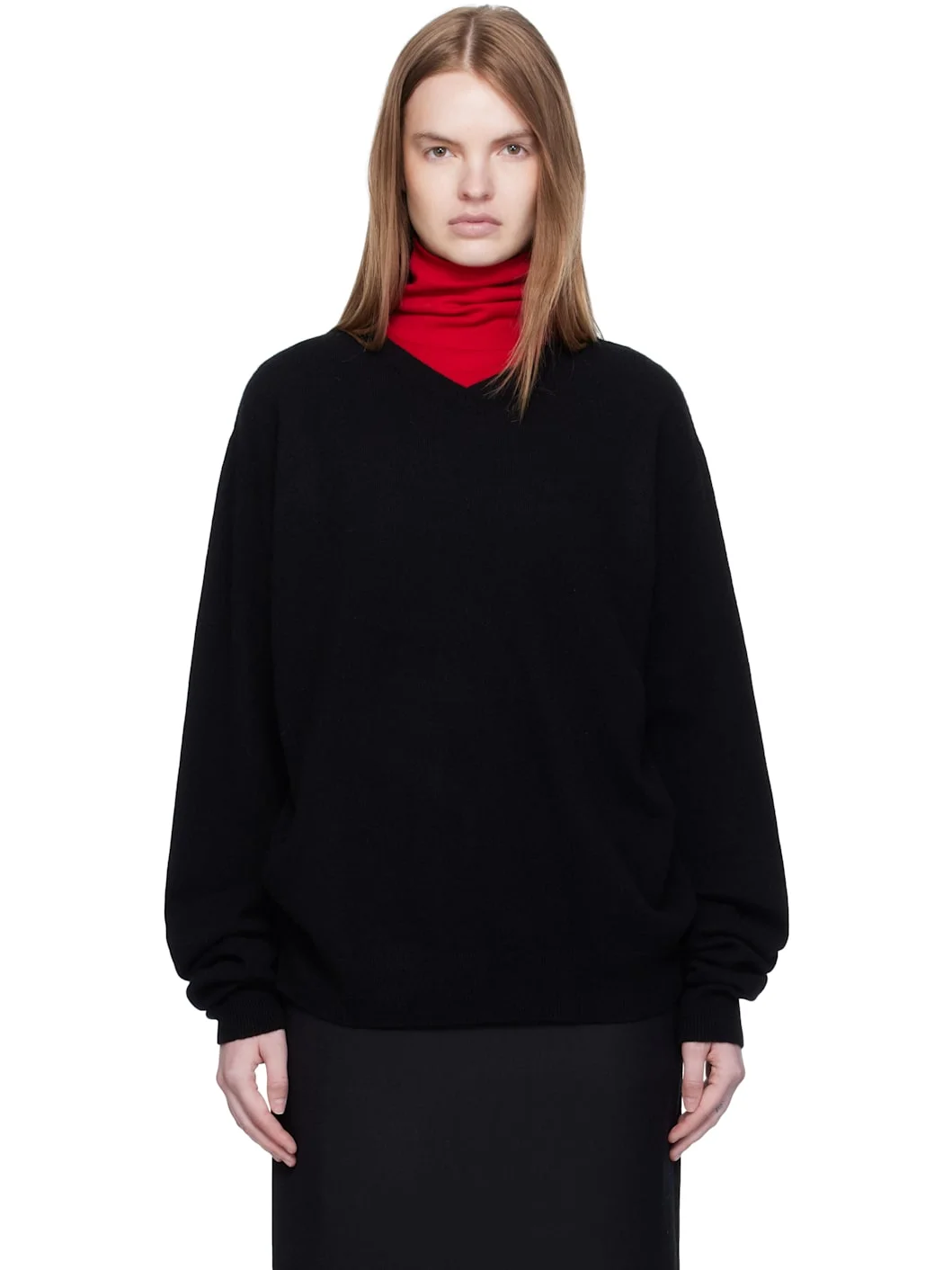 Black Cashmere V-Neck Pullover Sweater - 1