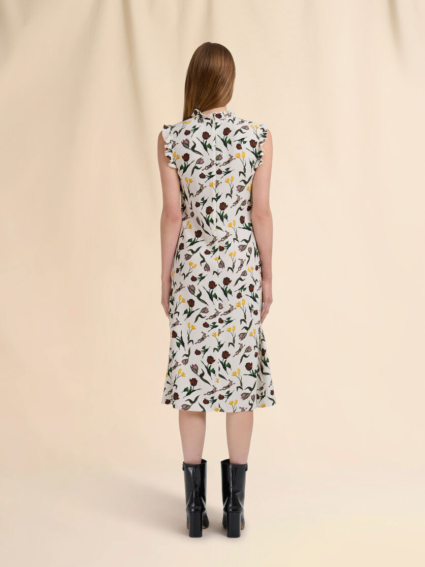CREAM ENVERS SATIN DRESS WITH TULIPS AND HARES PRINT - 3