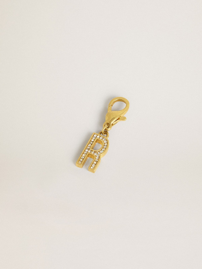 Golden Goose Letter R charm in gold-colored brass with crystals outlook