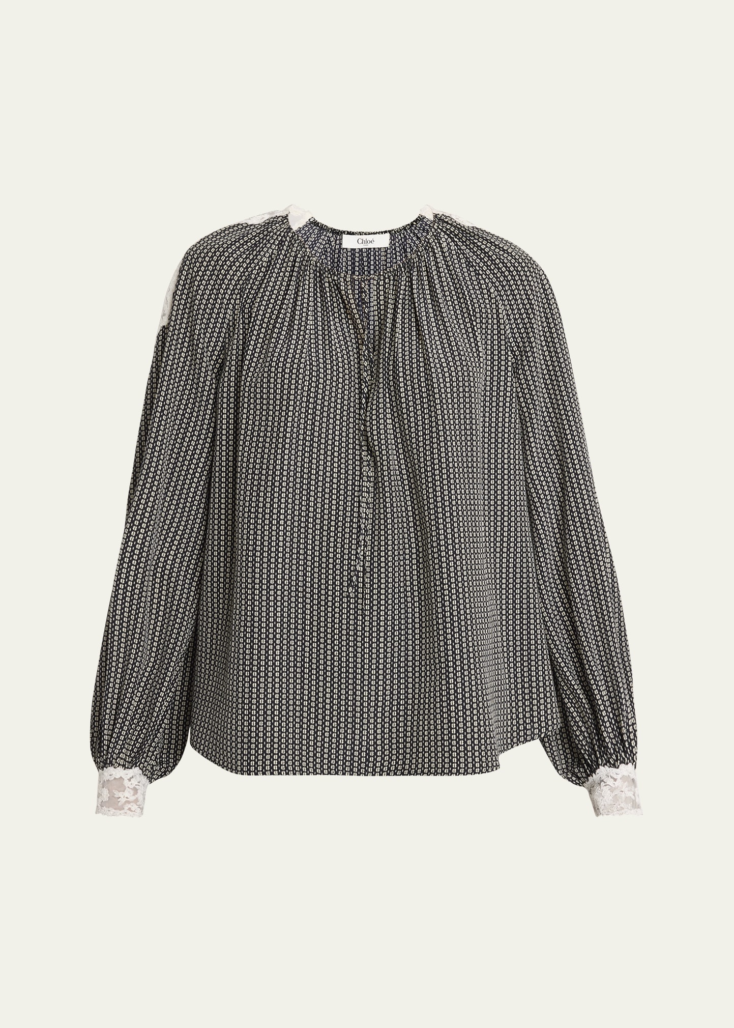 Micro Check Silk Long-Sleeve Blouse - 1