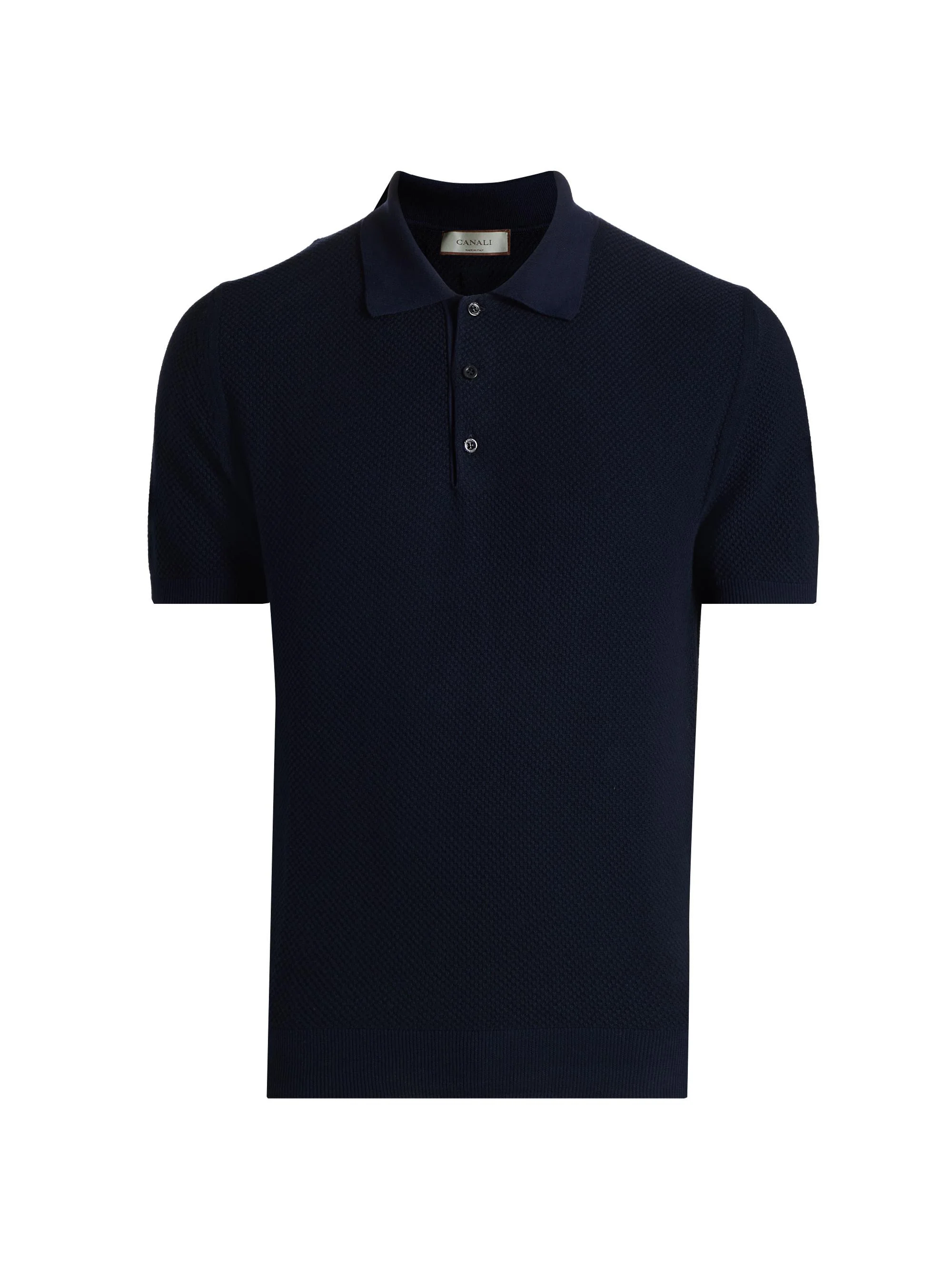 Men's Piqué-Stitch Cotton Polo Shirt - Navy - 1