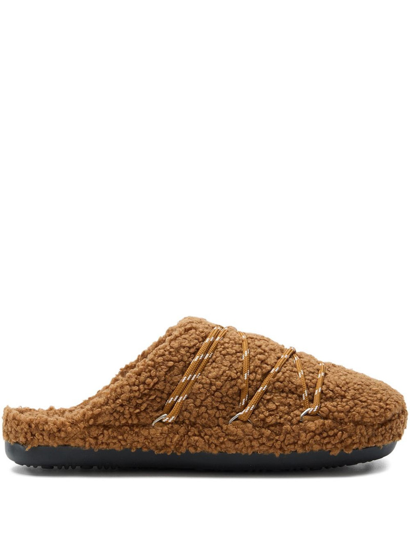 teddy-texture lace-up slides 1