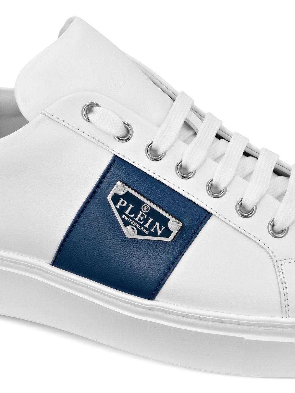 logo-plaque leather sneakers - 4