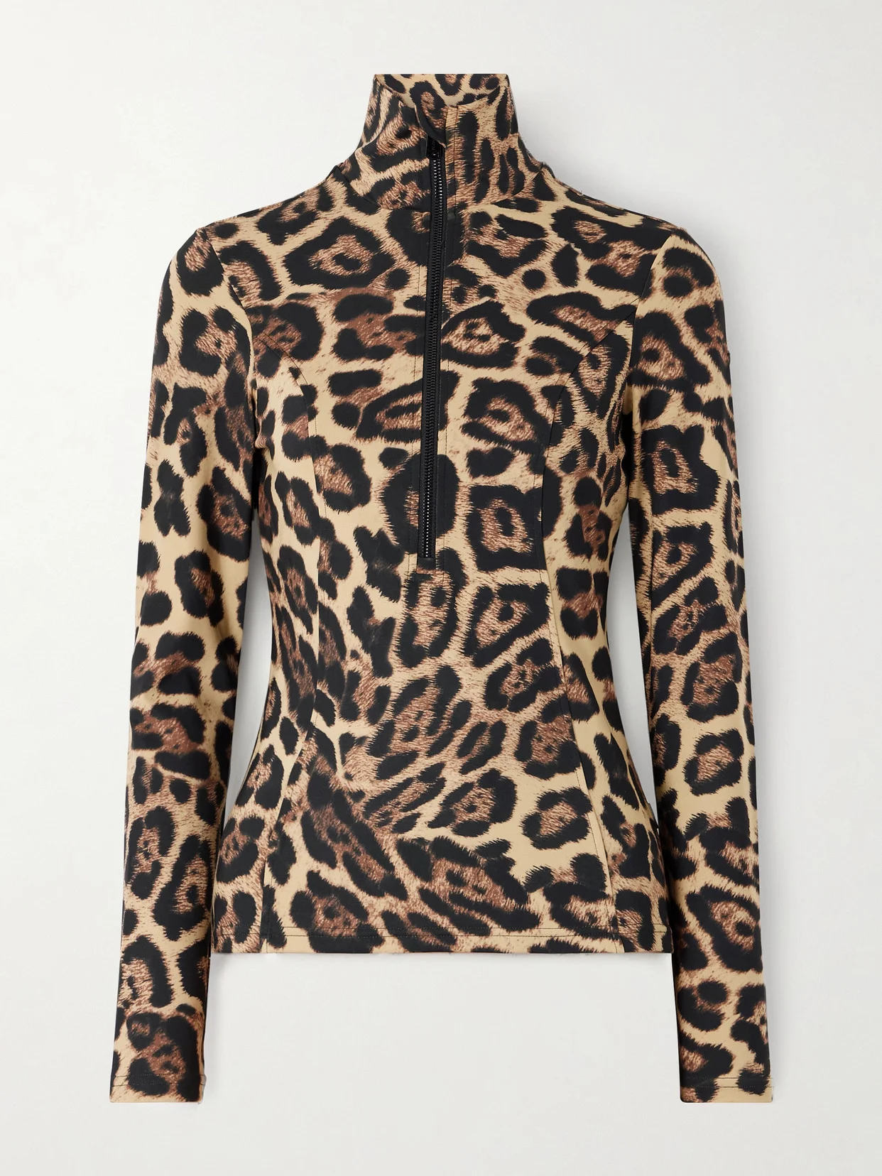 Leona Leopard-print Stretch Recycled-jersey Half-zip Top - 1