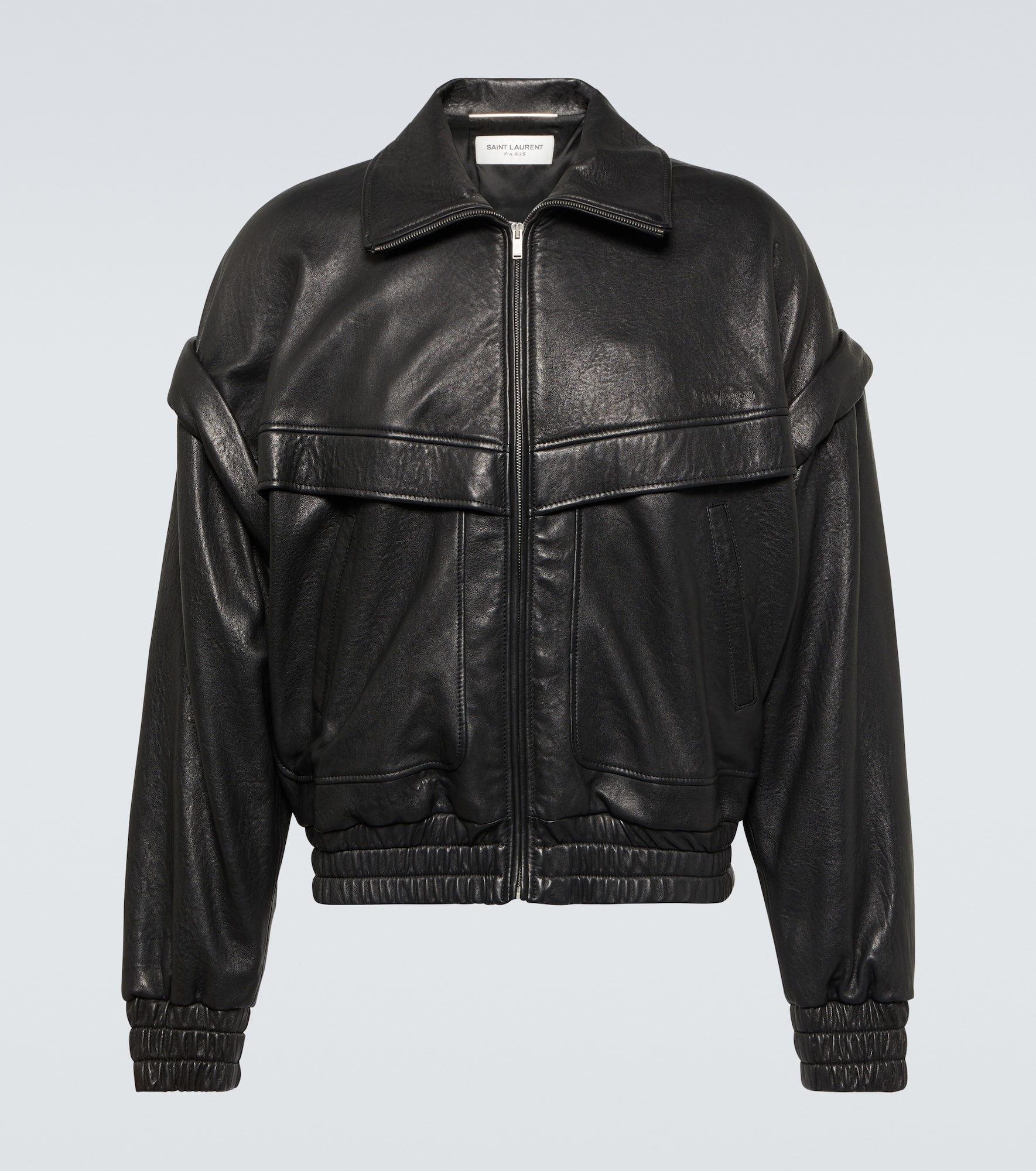 SAINT LAURENT Distressed leather bomber jacket | mytheresa