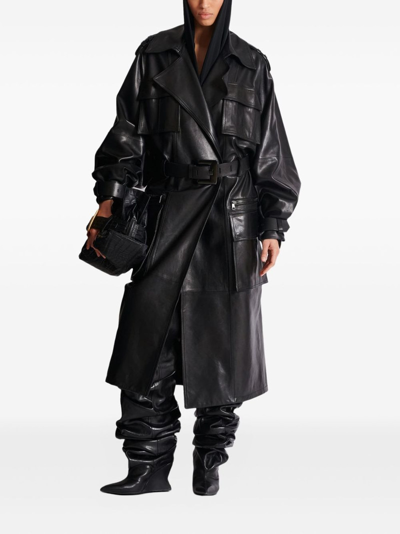 Balmain belted lambskin trench coat outlook