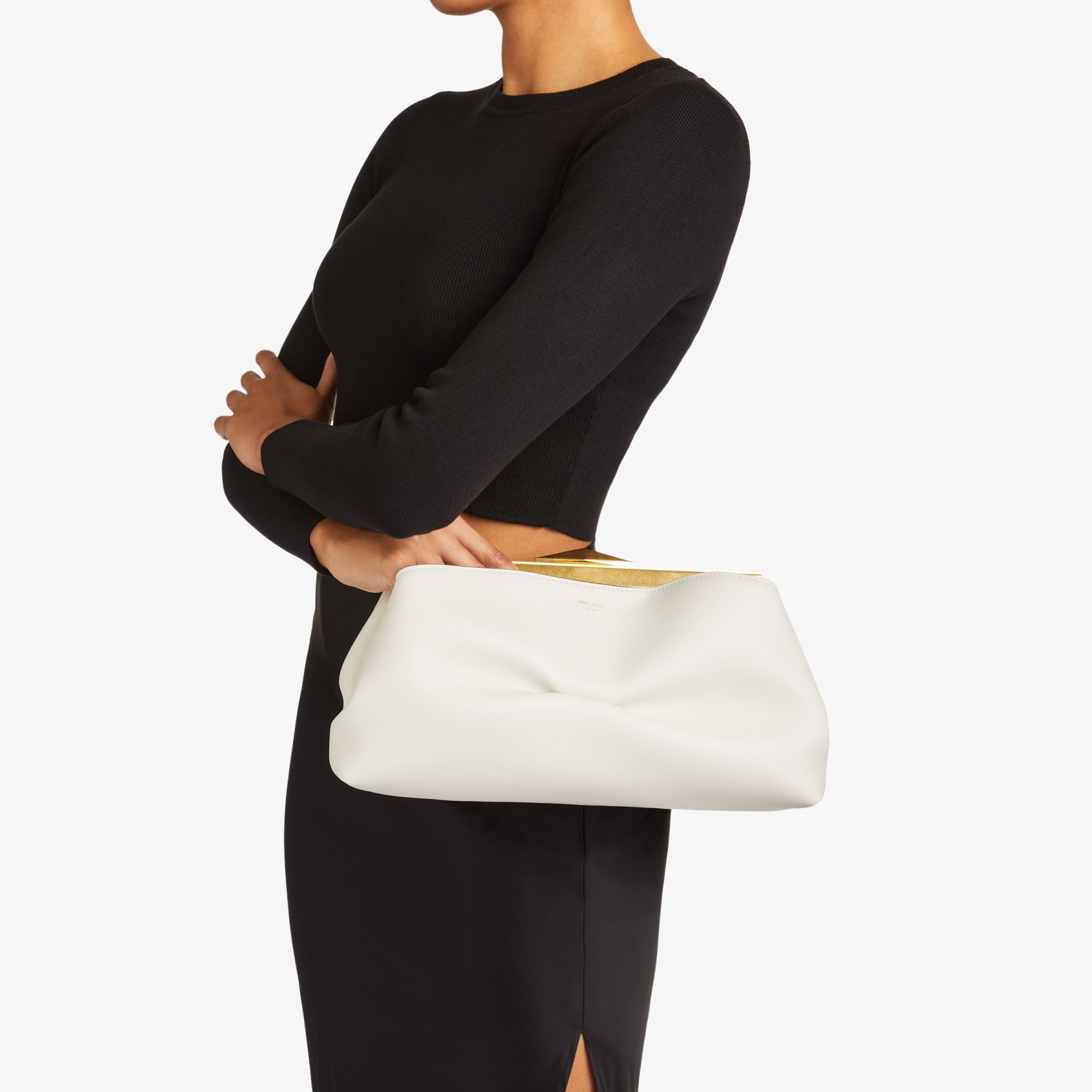 JIMMY CHOO Diamond Frame Clutch Latte Soft Calf Leather