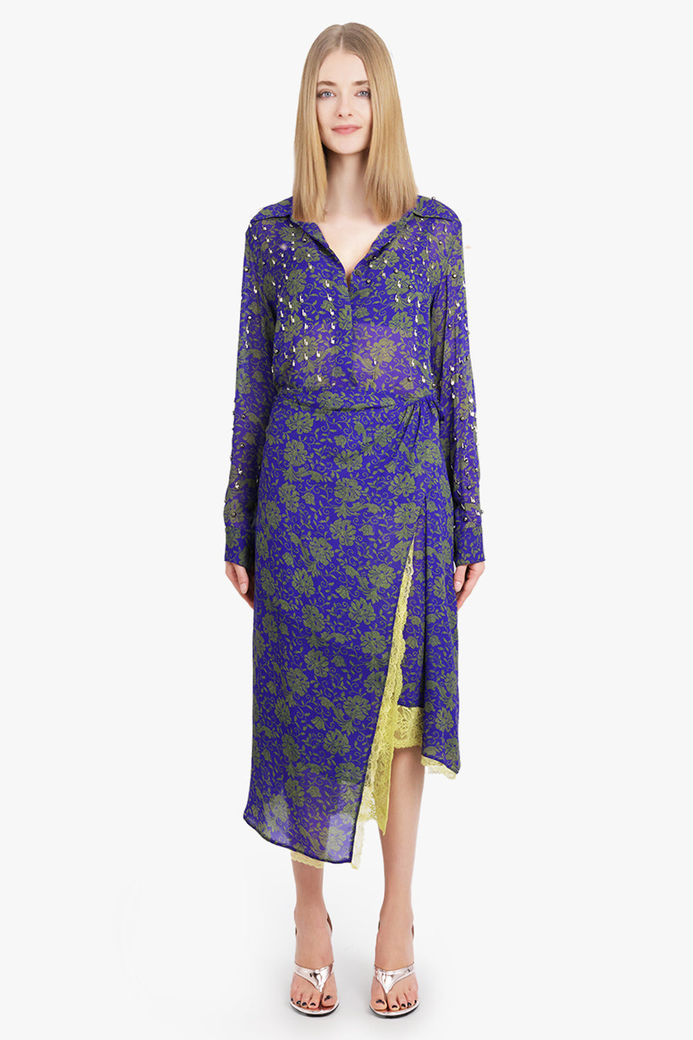 CHOWY FLORAL PRINT EMBELLISHED L/S SHIRT | PURPLE/GREEN - 8