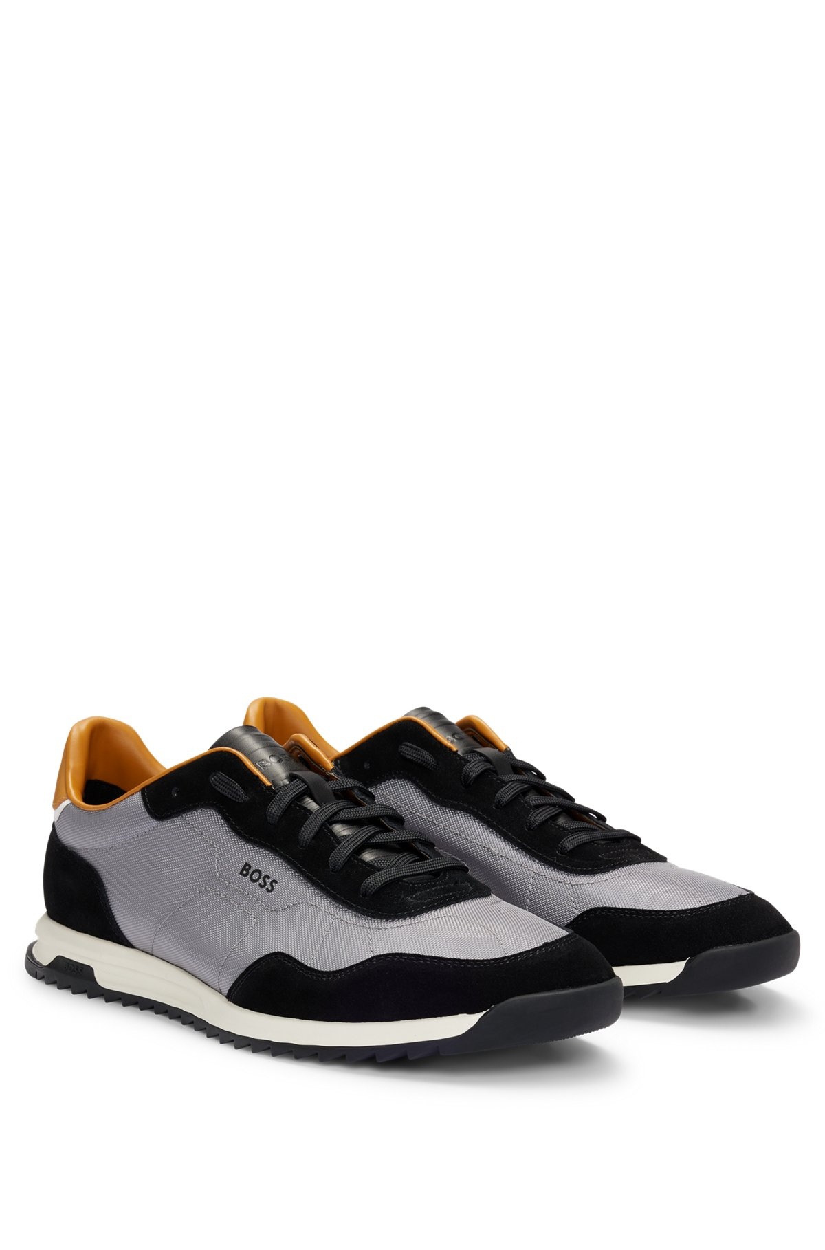 TEXTURED-FABRIC LACE-UP TRAINERS WITH SUEDE TRIMS - 2