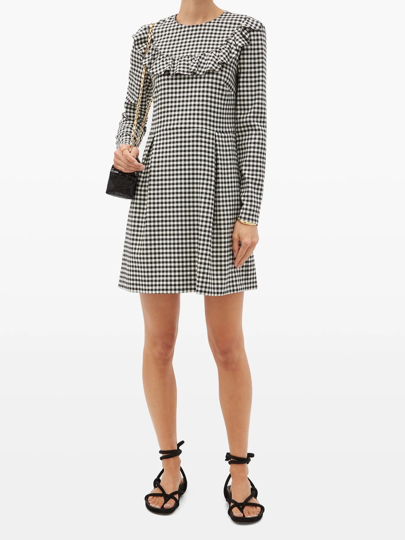 Gingham-check jersey mini dress - 6