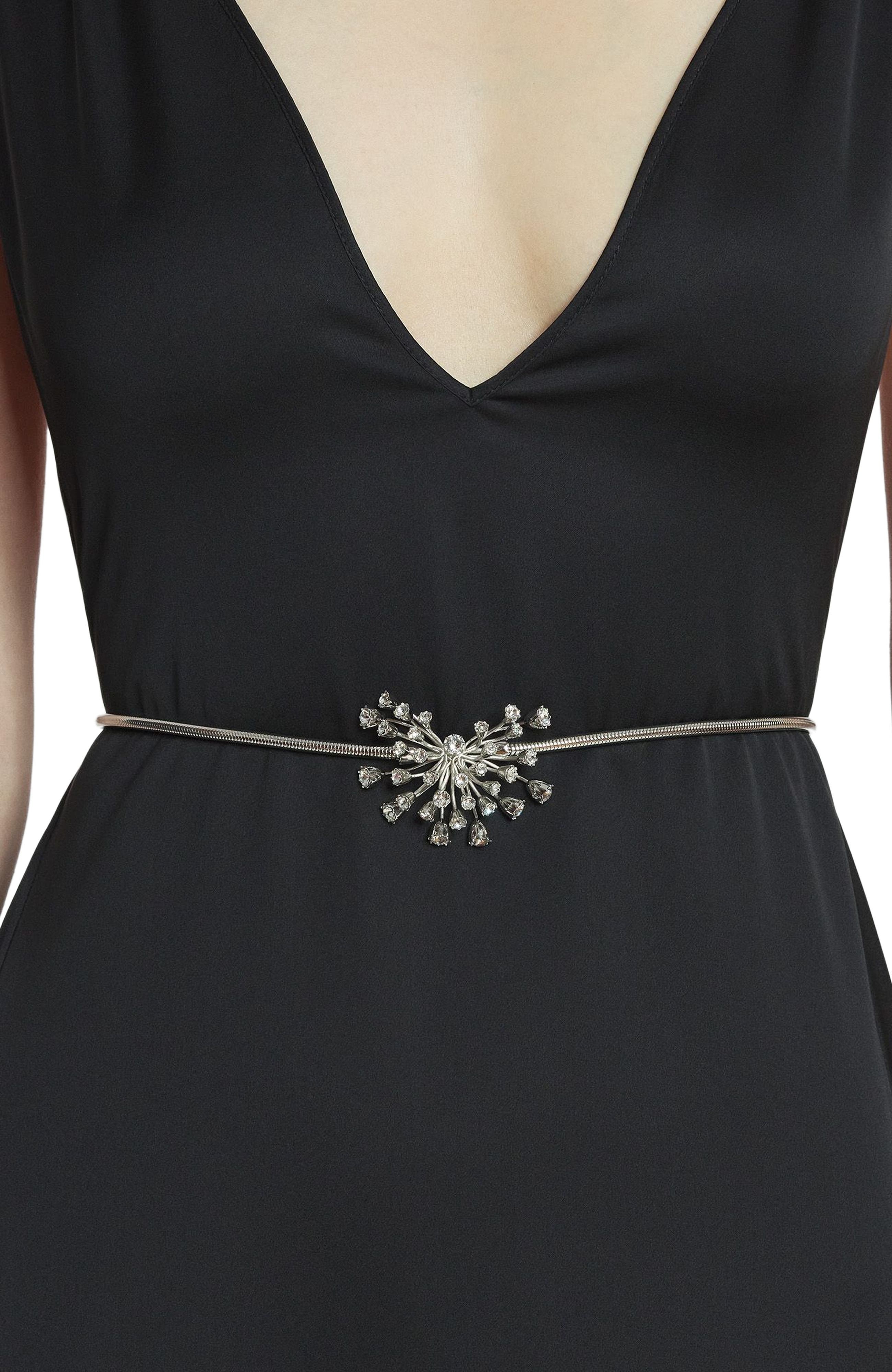 Traviata By Lanvin Brass And Leather Belt in Silver-Crystal at Nordstrom - 2