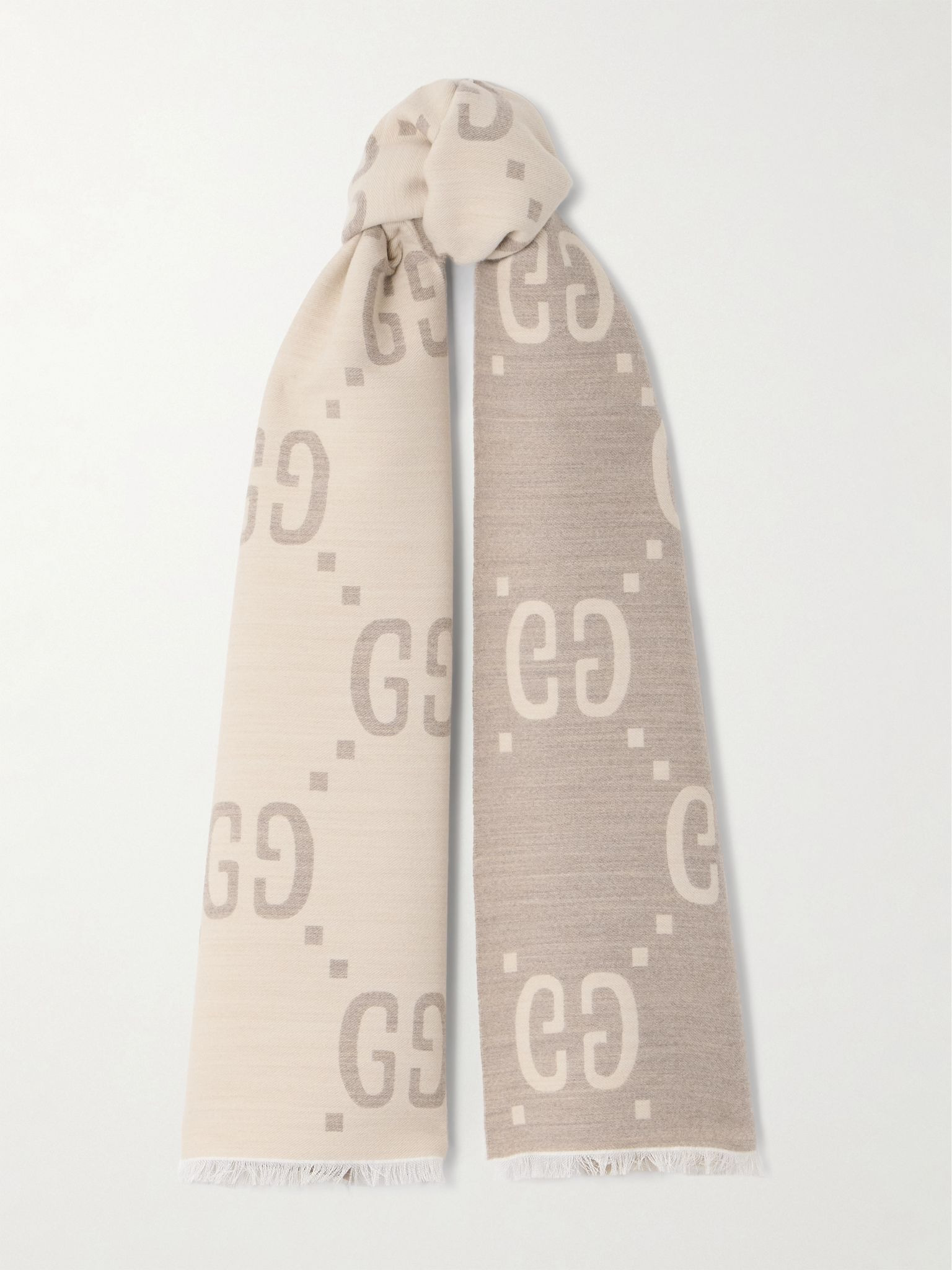 Logo-jacquard wool and silk-blend scarf Ivory - 1