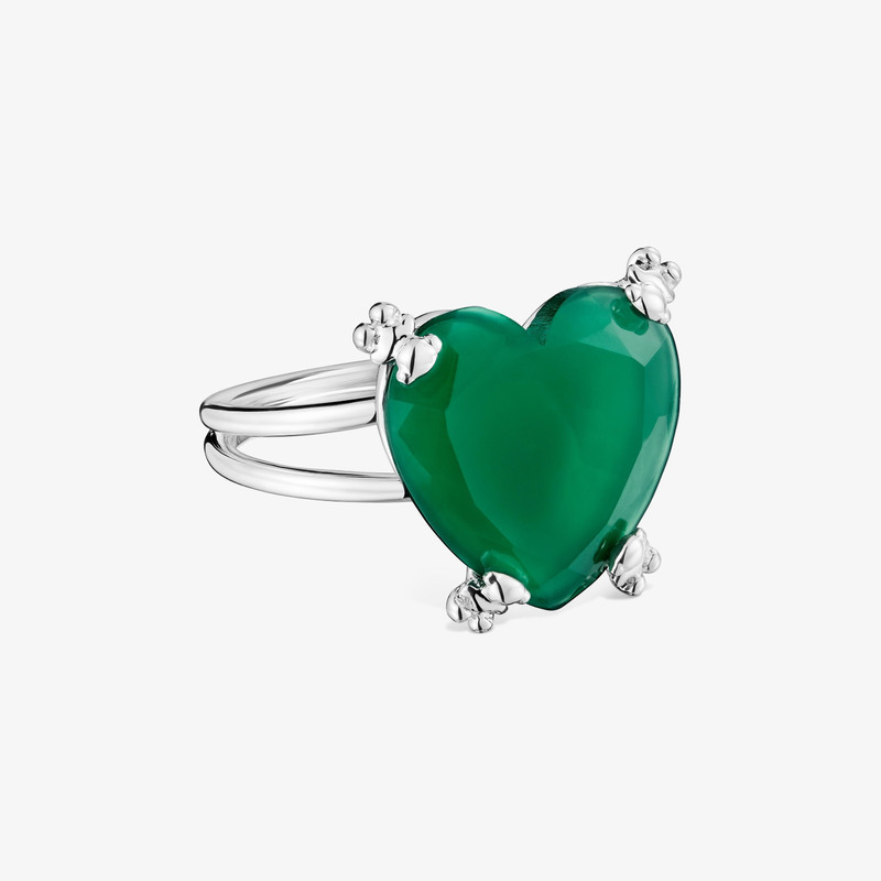 TOUS Silver Color Pills Heart ring with treated chalcedony outlook