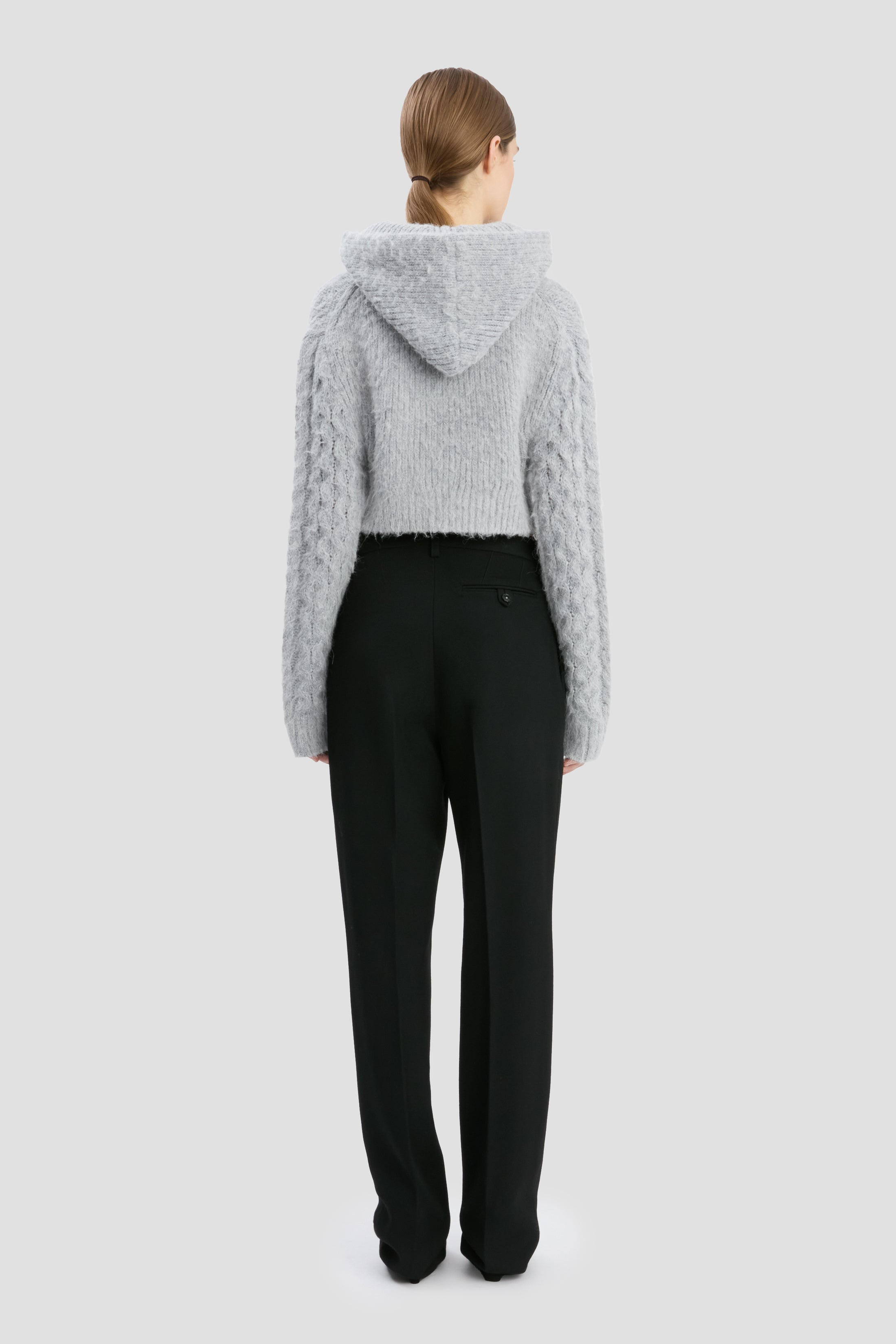 Cropped Cable Jumper In Grey Melange - 5