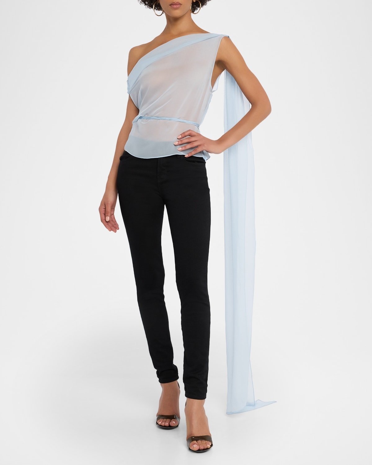 Off-The-Shoulder Drape Silk Chiffon Top - 4