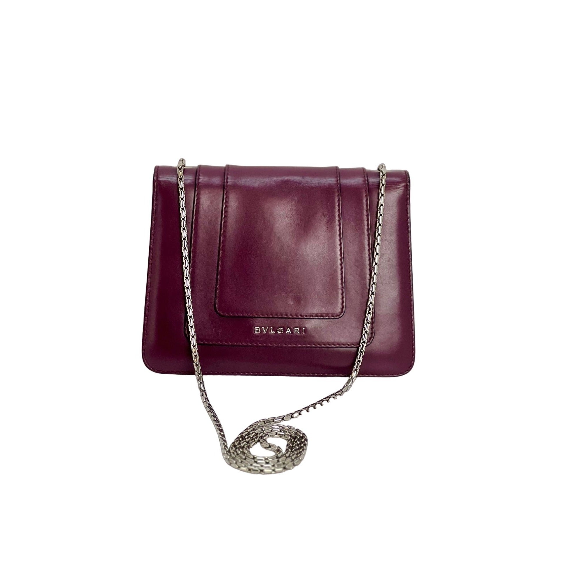 BvlgariCalfskin Small Serpenti Forever Snake Plum Crossbody Bag - 2