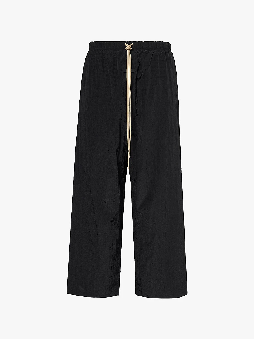 Ripstop two-slip-pockets wide-leg relaxed-fit shell jogging bottoms - 1