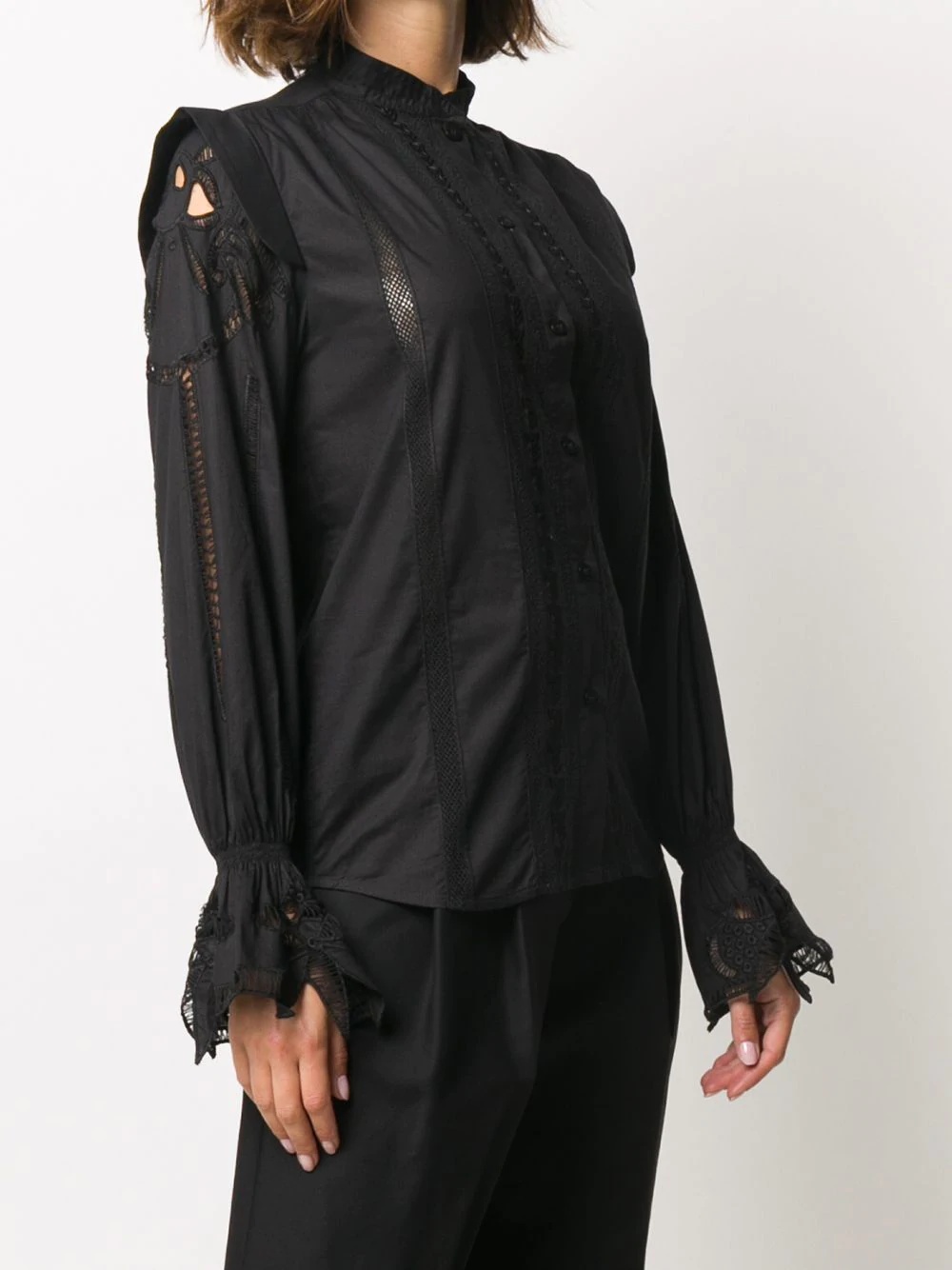 lace-panelled shirt - 3