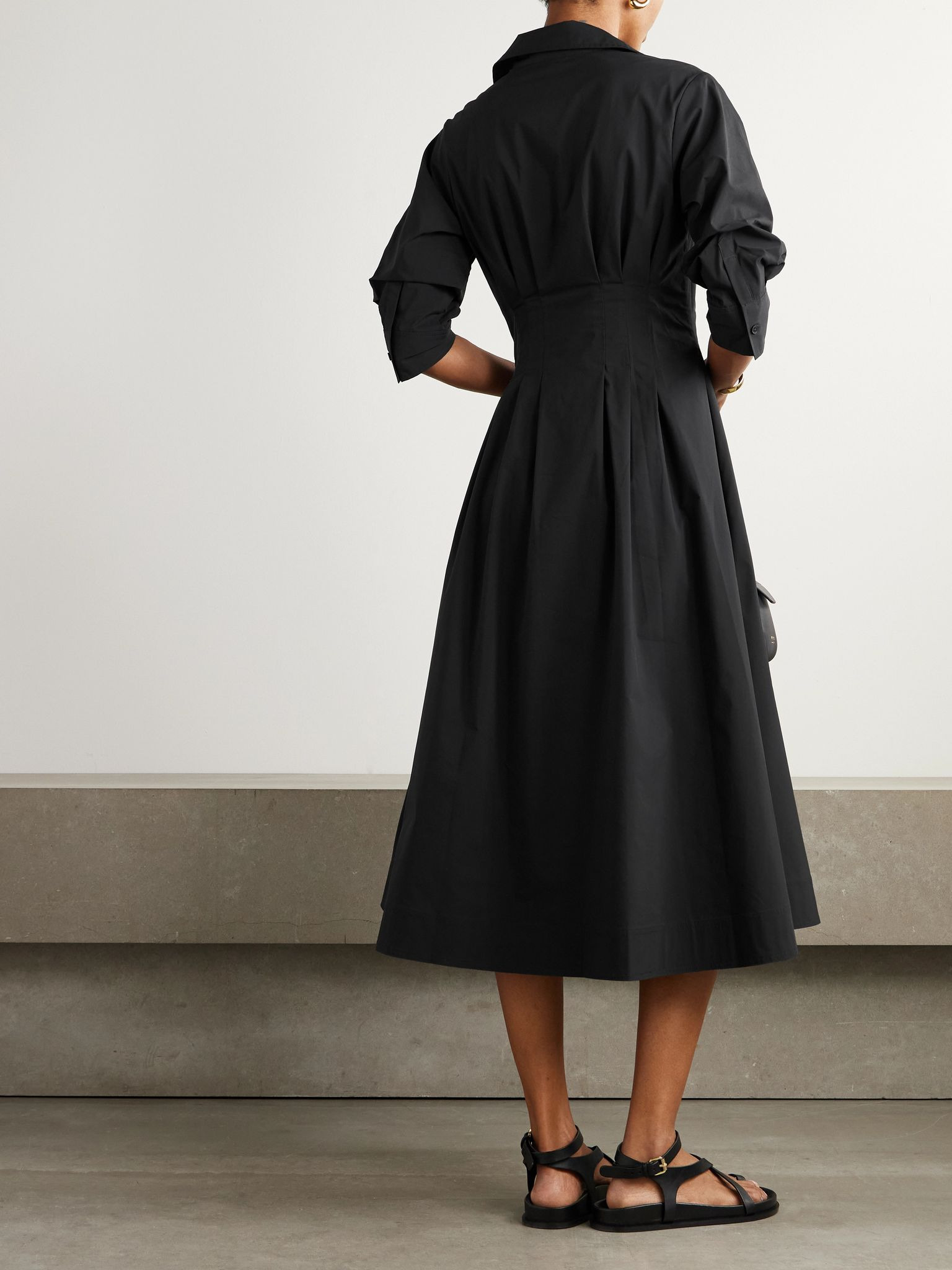 Jazz pleated cotton-blend poplin midi shirt dress White - 3