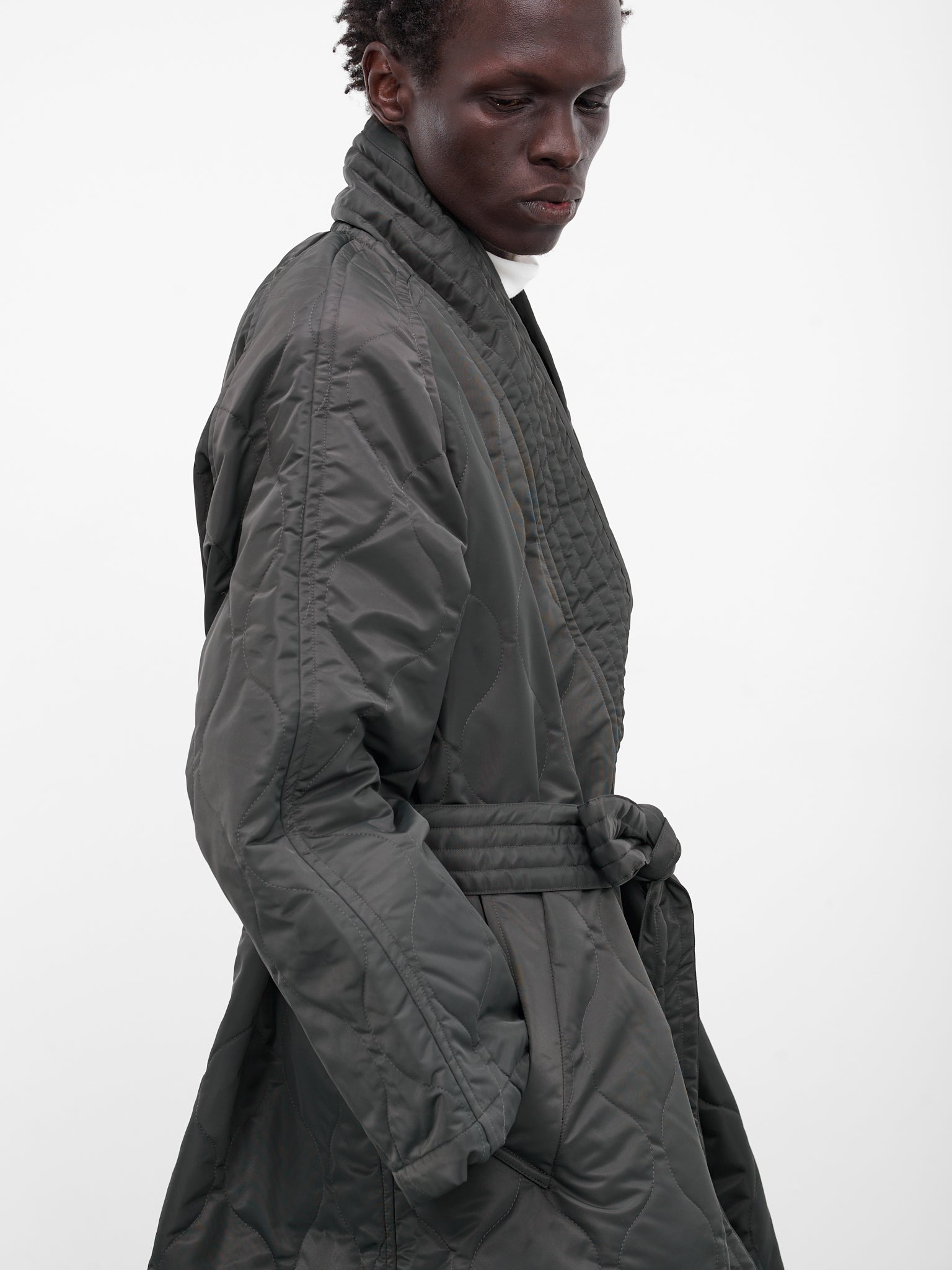 Gray Quilted Nylon Kimono Coat - 4