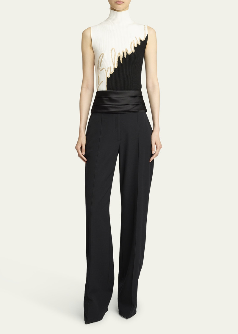 Balmain Cummerbund Straight Leg Wool Classic Trousers outlook