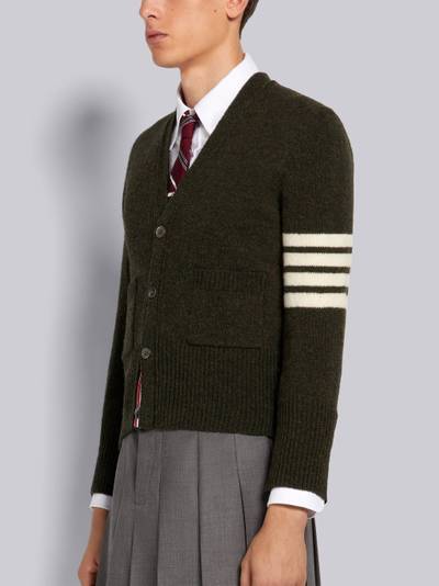 Thom Browne Dark Green Shetland Wool Jersey Stitch 4-Bar Classic V-Neck Cardigan outlook