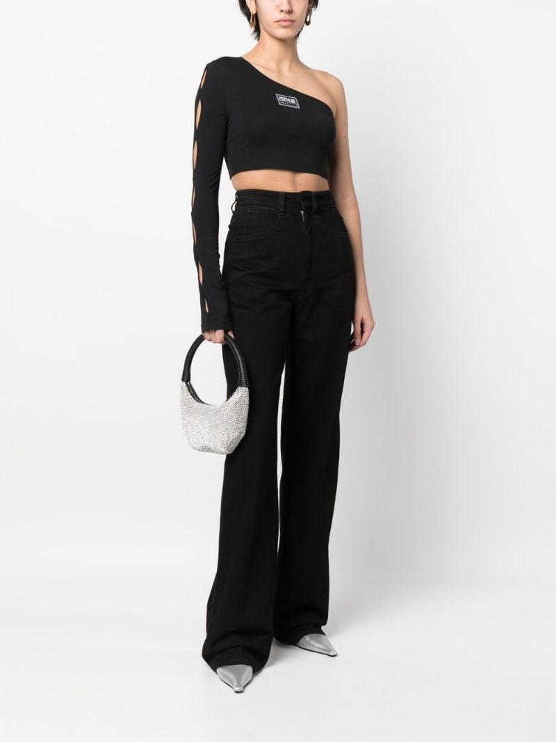 logo-patch one-shoulder cropped top - 2