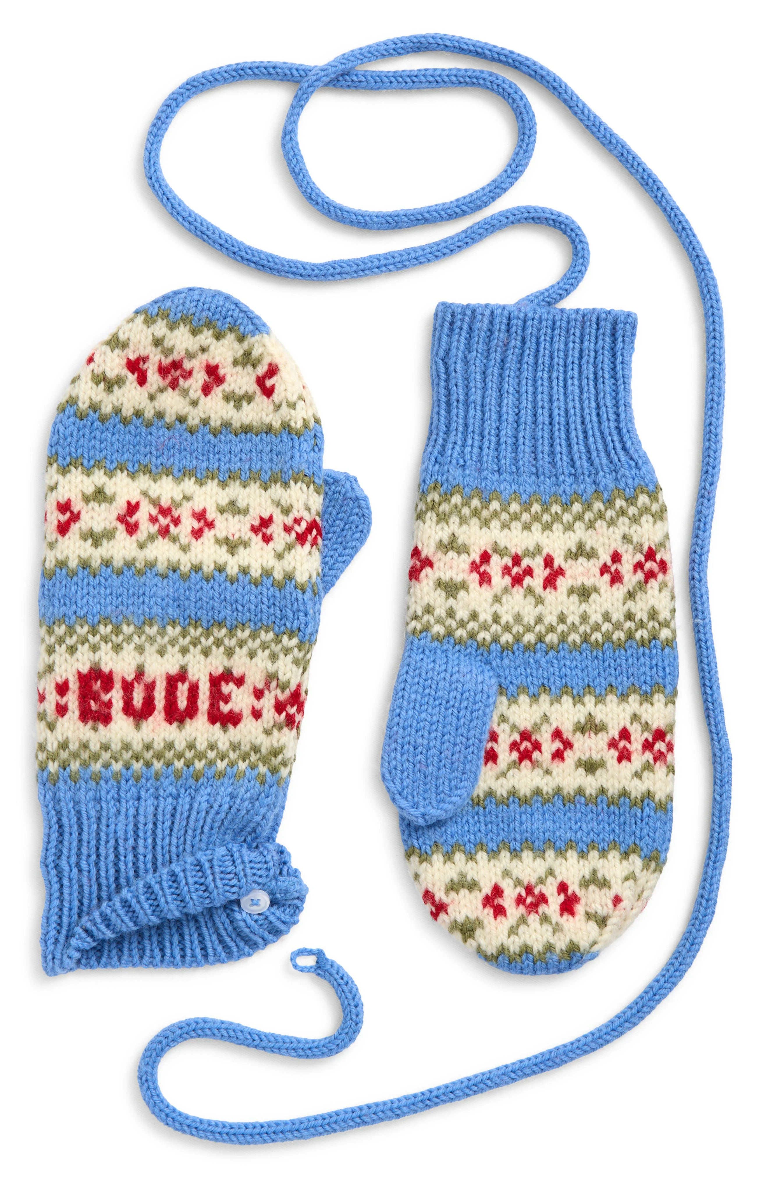 Bode Wedgewood Corded Virgin Wool Mittens in Blue Multi at Nordstrom - 1