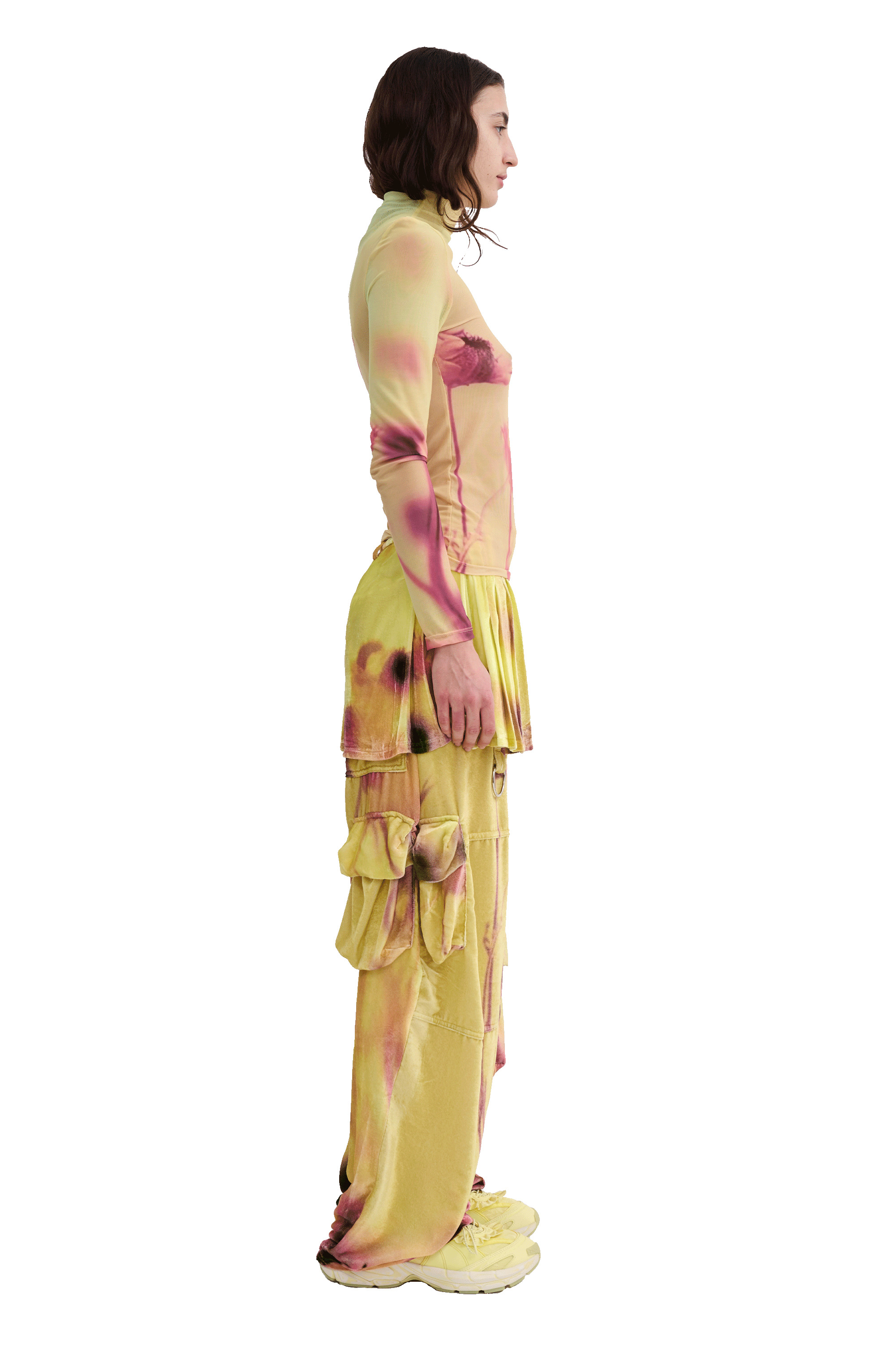 YELLOW MEADOW PLAID LAWN SKIRT CARGO PANT - 4