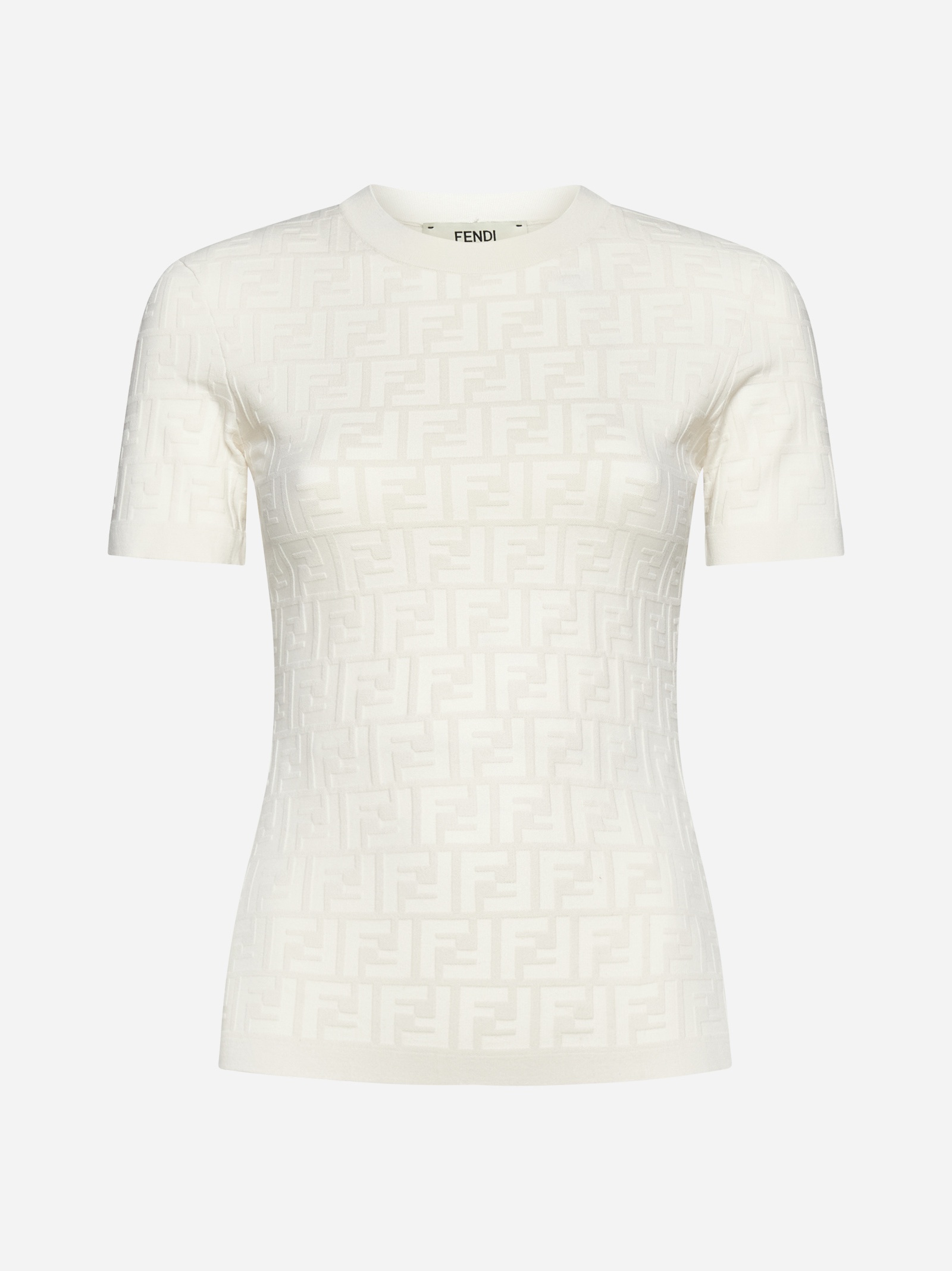 VIP【送料関税込】FENDI FF COTTON BLEND KNITTED T-SHIRT Fendi FF logo-knit cotton-blend short sleeve top | FZY793A7U375P