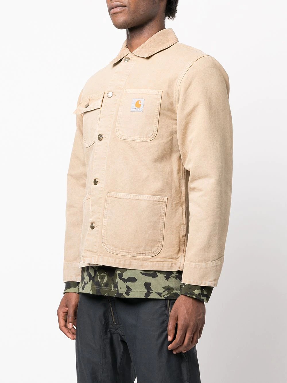 logo-patch cotton shirt jacket - 3